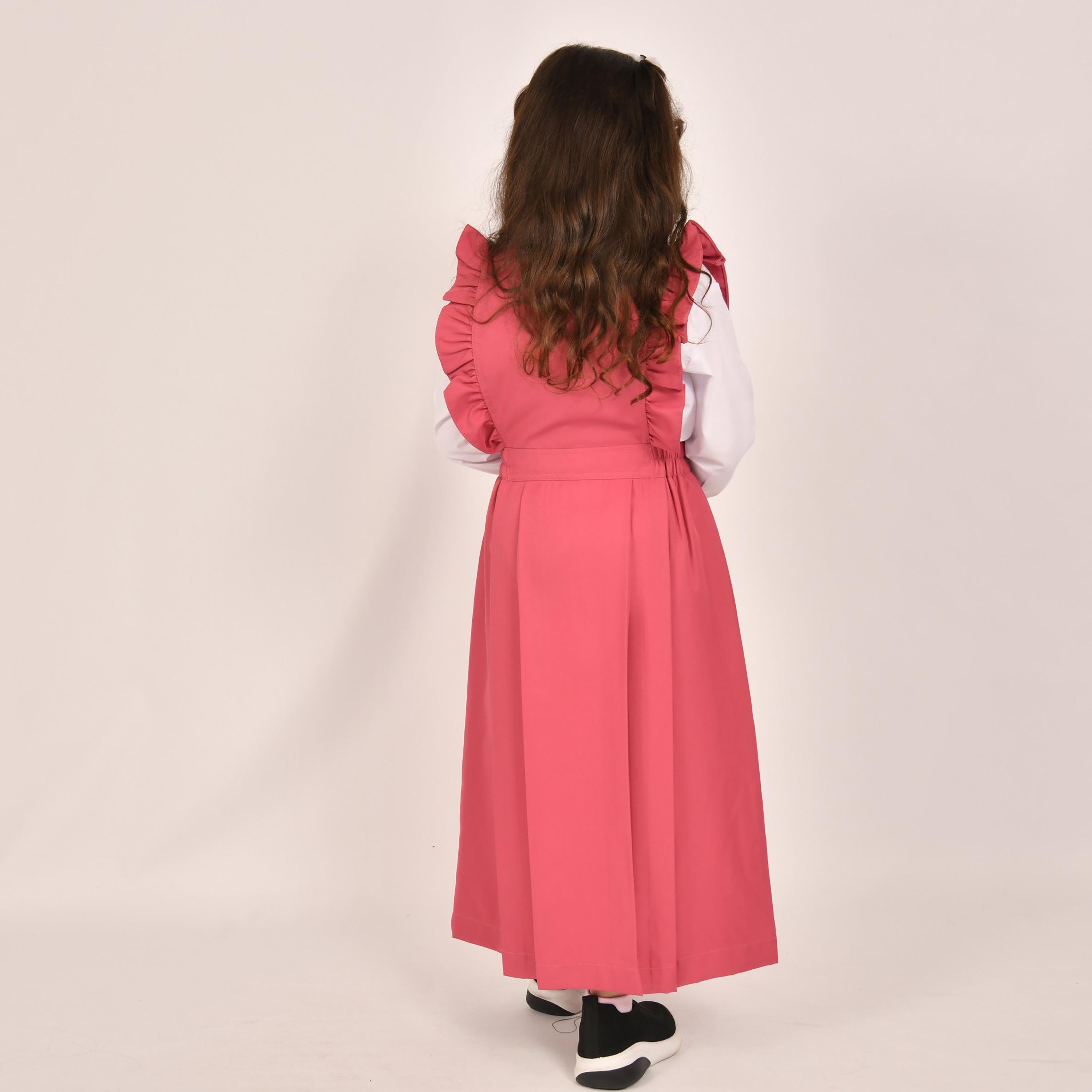 Hawraa Pink Linen Notch Collared Sleeveless Girls Pinafore Dress-girls-clothing-dressesandjumpsuits-image-5