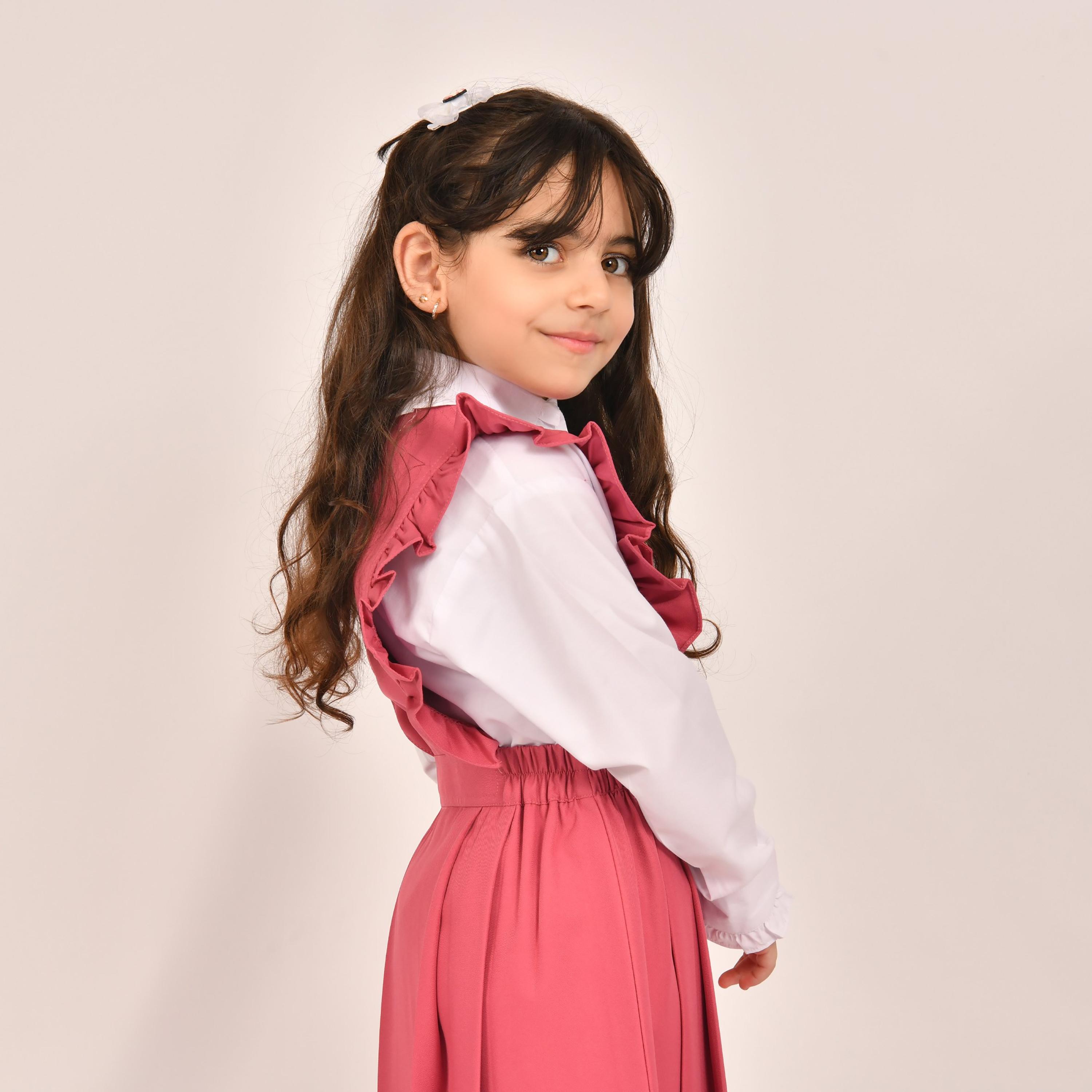 Hawraa Pink Linen Notch Collared Sleeveless Girls Pinafore Dress-girls-clothing-dressesandjumpsuits-image-6