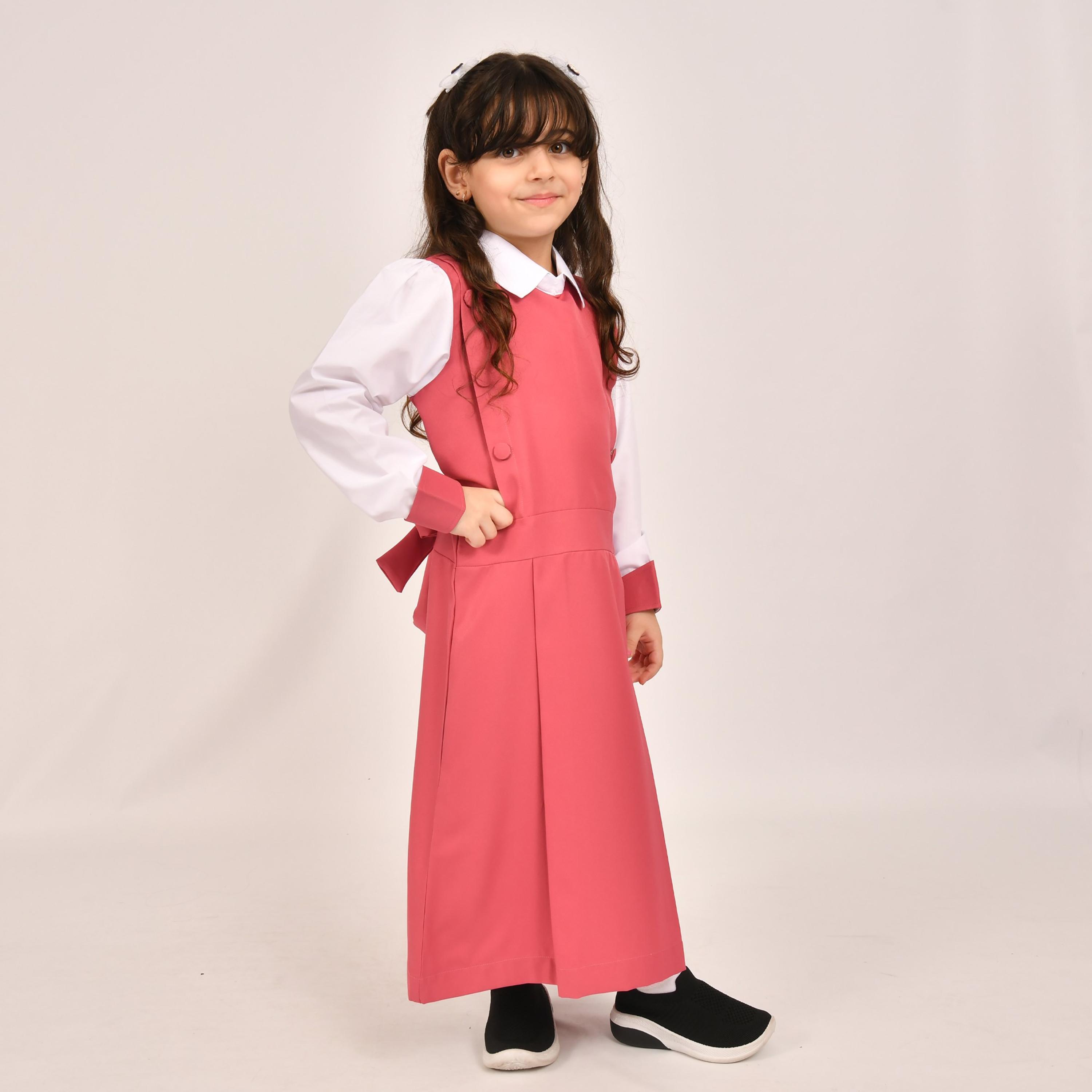 Hawraa Pink Linen Collared Sleeveless Girls Pinafore Dress-girls-clothing-dressesandjumpsuits-image-1
