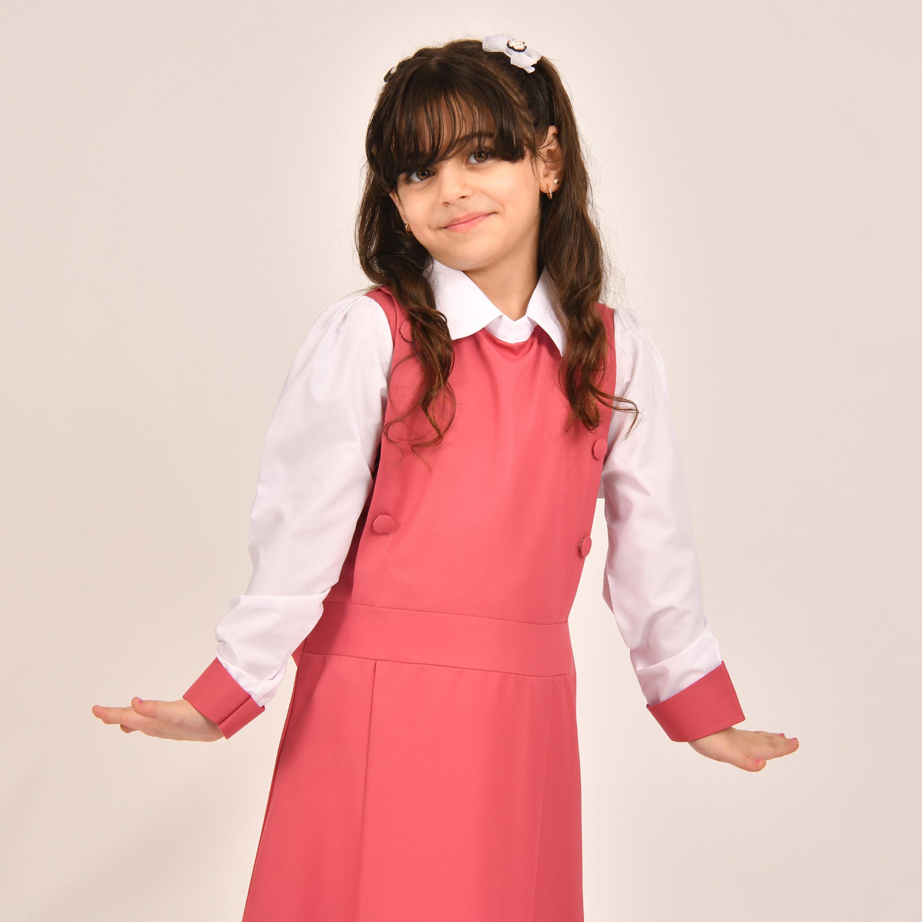 Hawraa Pink Linen Collared Sleeveless Girls Pinafore Dress-girls-clothing-dressesandjumpsuits-image-2