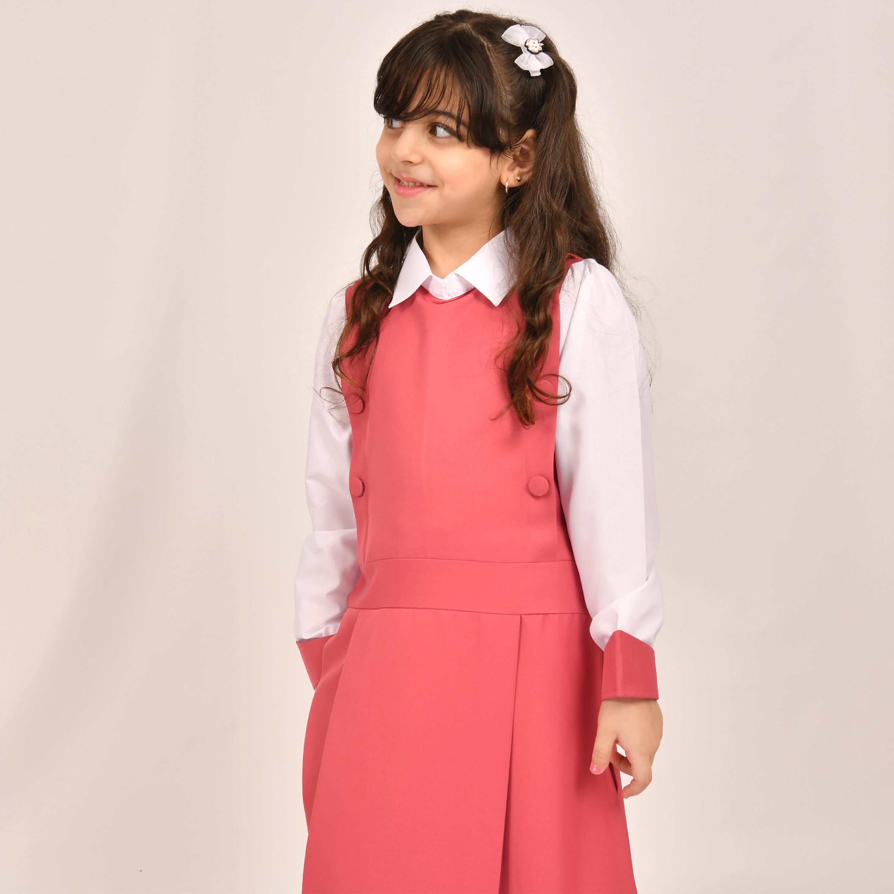 Hawraa Pink Linen Collared Sleeveless Girls Pinafore Dress-girls-clothing-dressesandjumpsuits-image-3