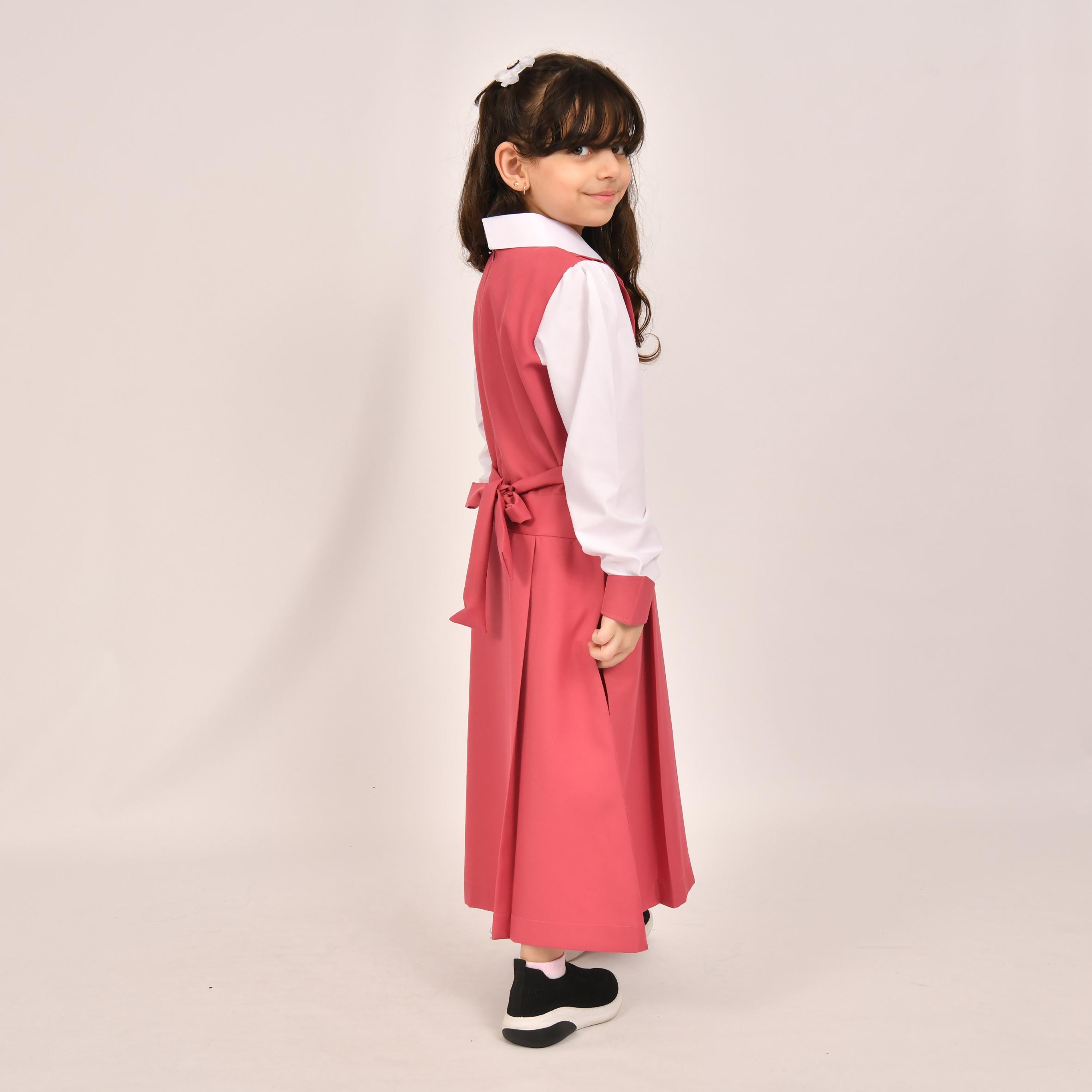 Hawraa Pink Linen Collared Sleeveless Girls Pinafore Dress-girls-clothing-dressesandjumpsuits-image-4