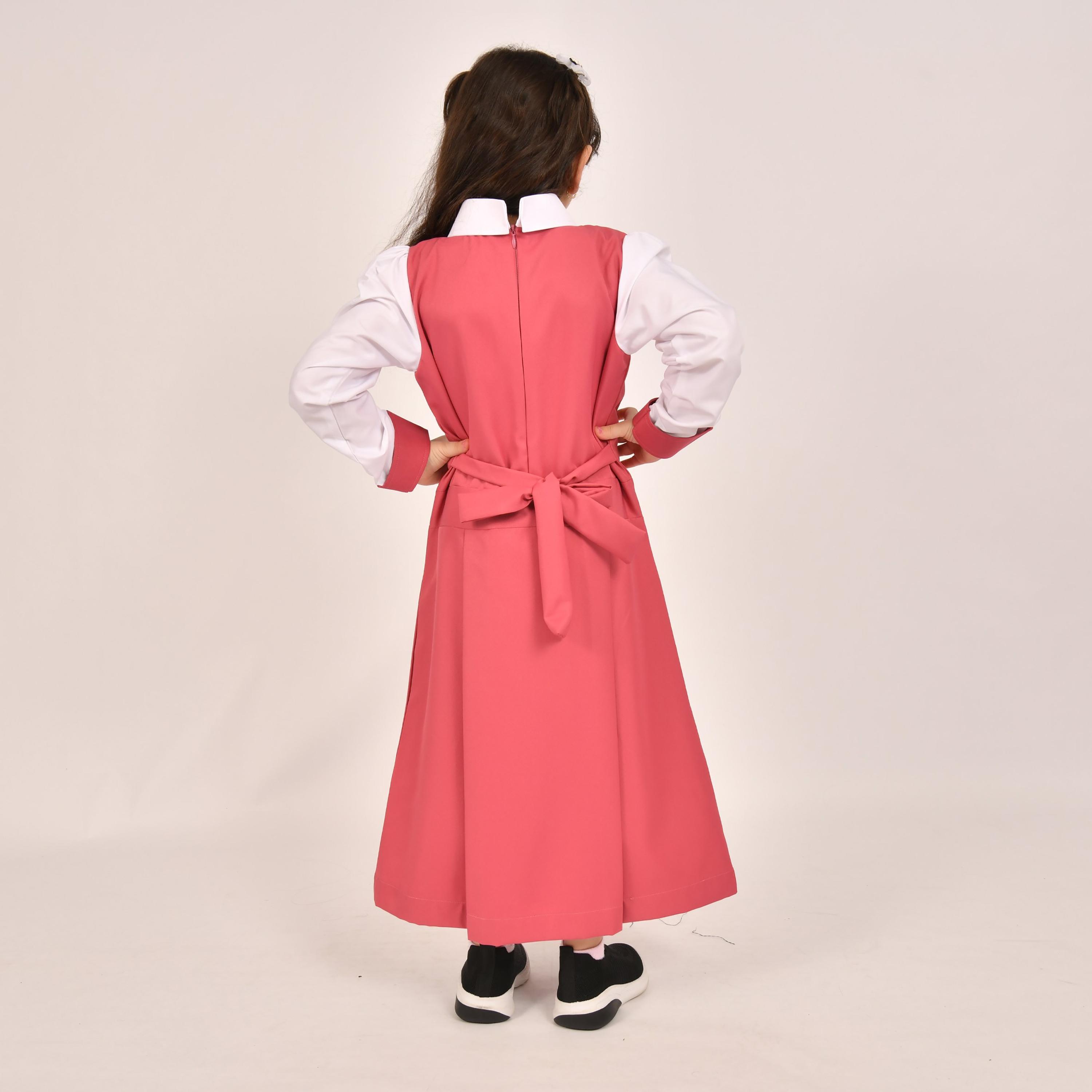 Hawraa Pink Linen Collared Sleeveless Girls Pinafore Dress-girls-clothing-dressesandjumpsuits-image-5