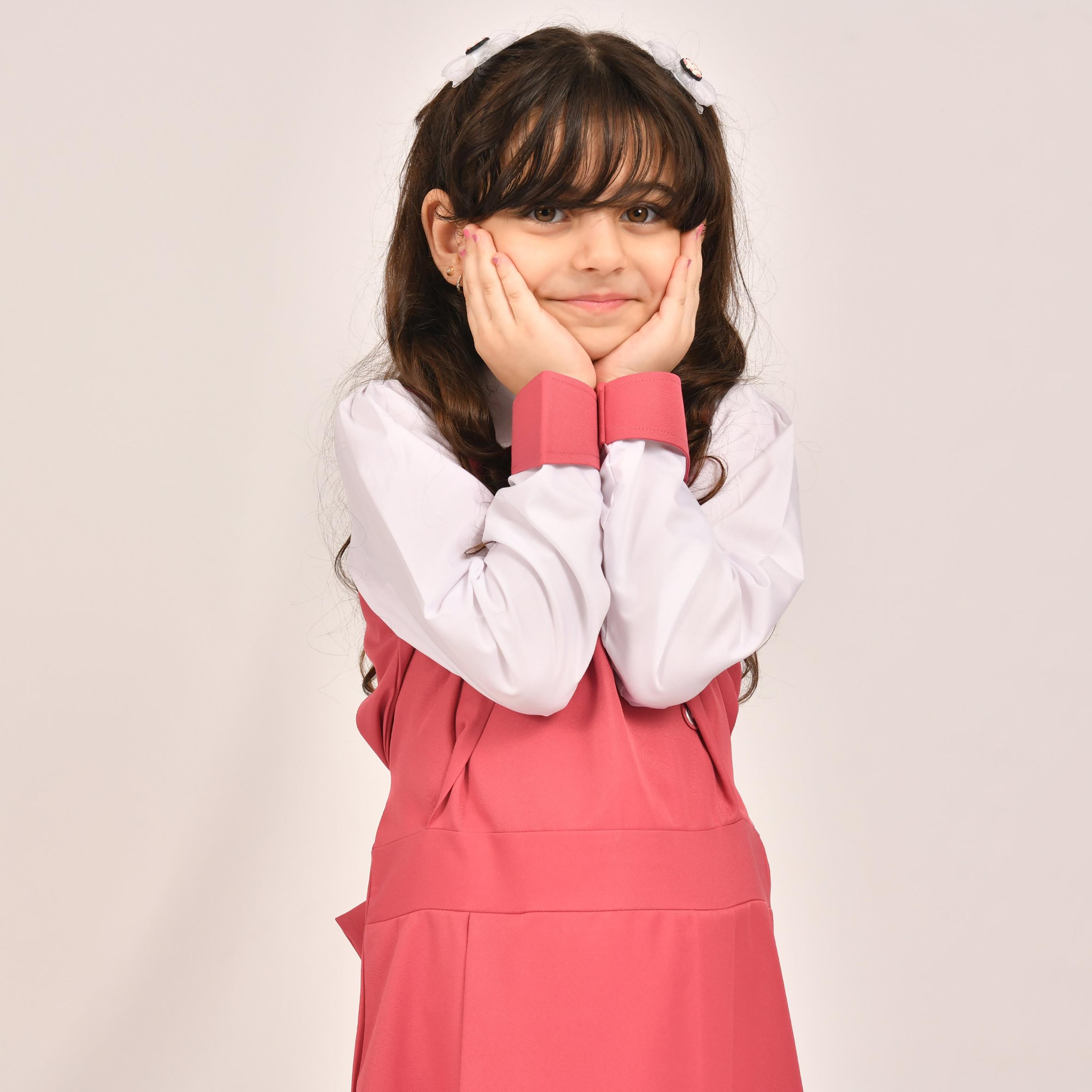 Hawraa Pink Linen Collared Sleeveless Girls Pinafore Dress-girls-clothing-dressesandjumpsuits-image-6