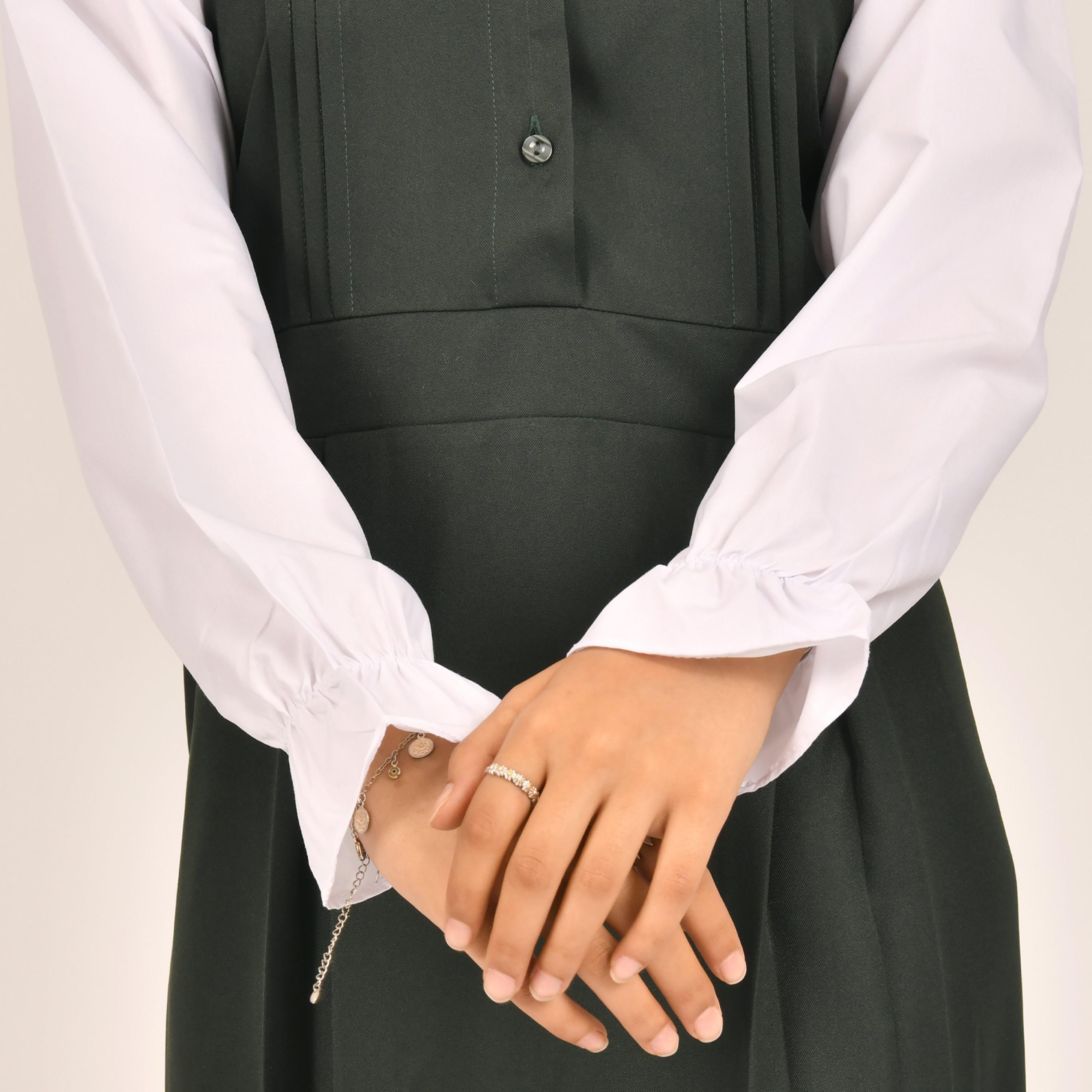 Hawraa Green Linen Collared Sleeveless Girls Pinafore Dress-girls-clothing-dressesandjumpsuits-image-3