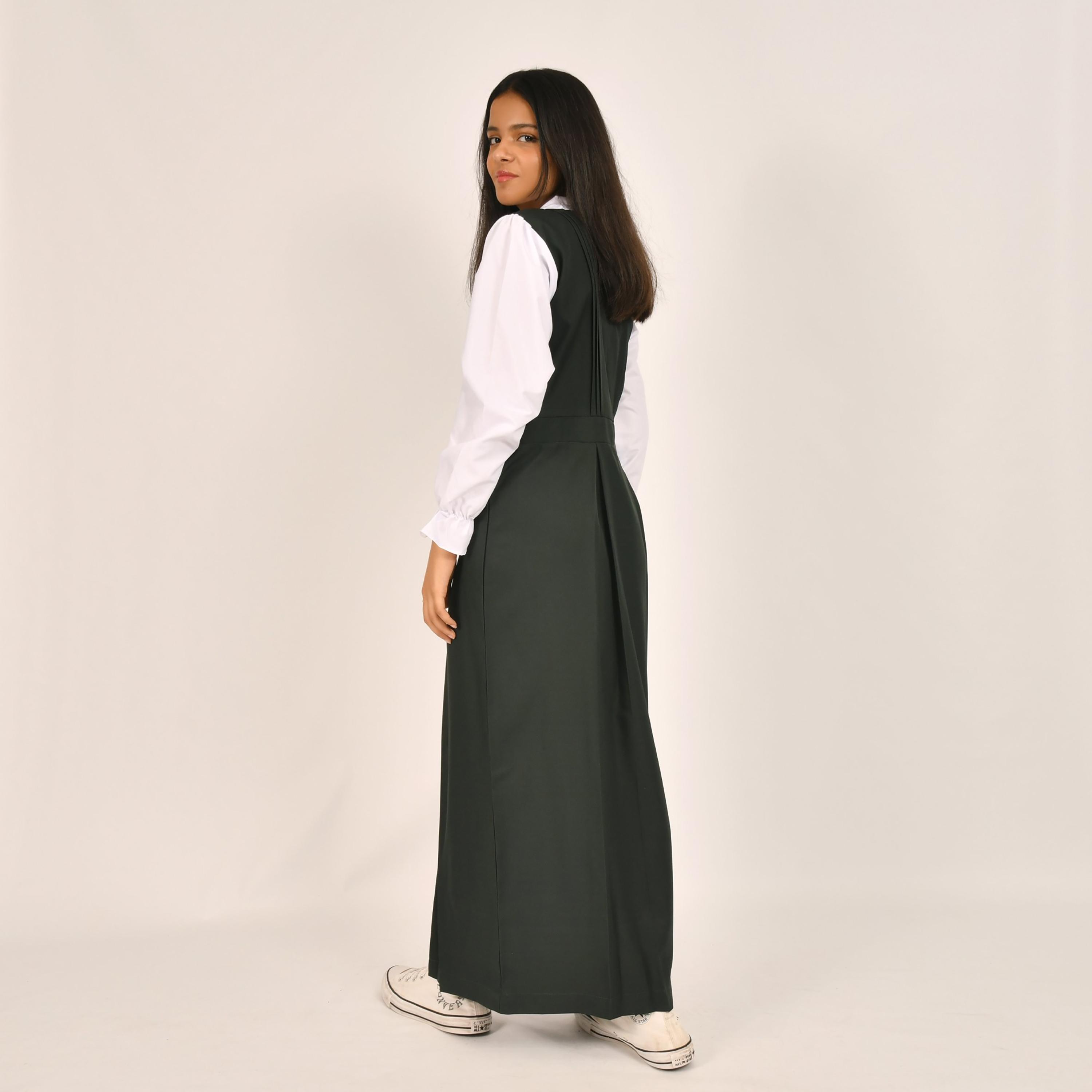 Hawraa Green Linen Collared Sleeveless Girls Pinafore Dress-girls-clothing-dressesandjumpsuits-image-5