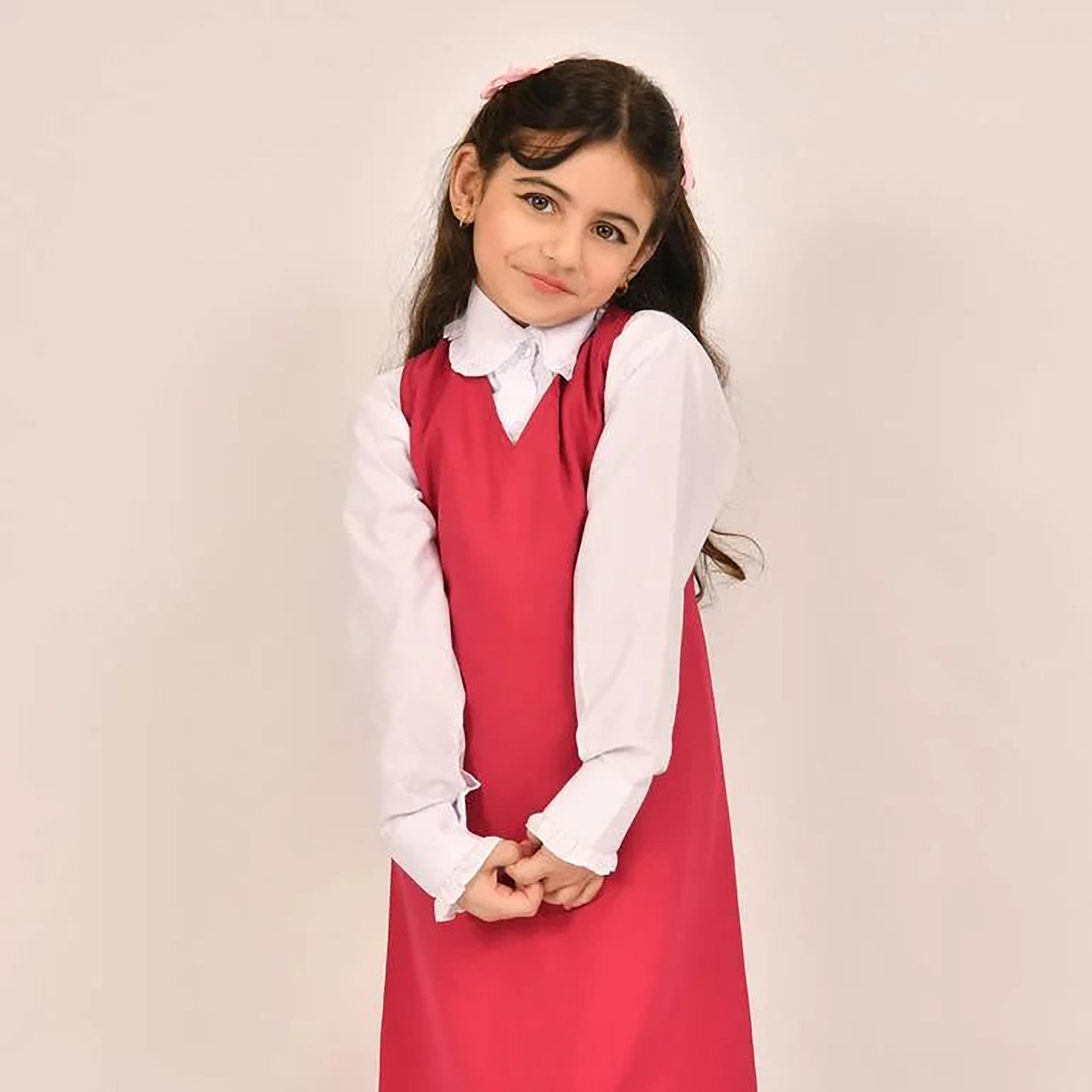 Hawraa Pink Linen V-Neck Sleeveless Girls Pinafore Dress-girls-clothing-dressesandjumpsuits-image-2