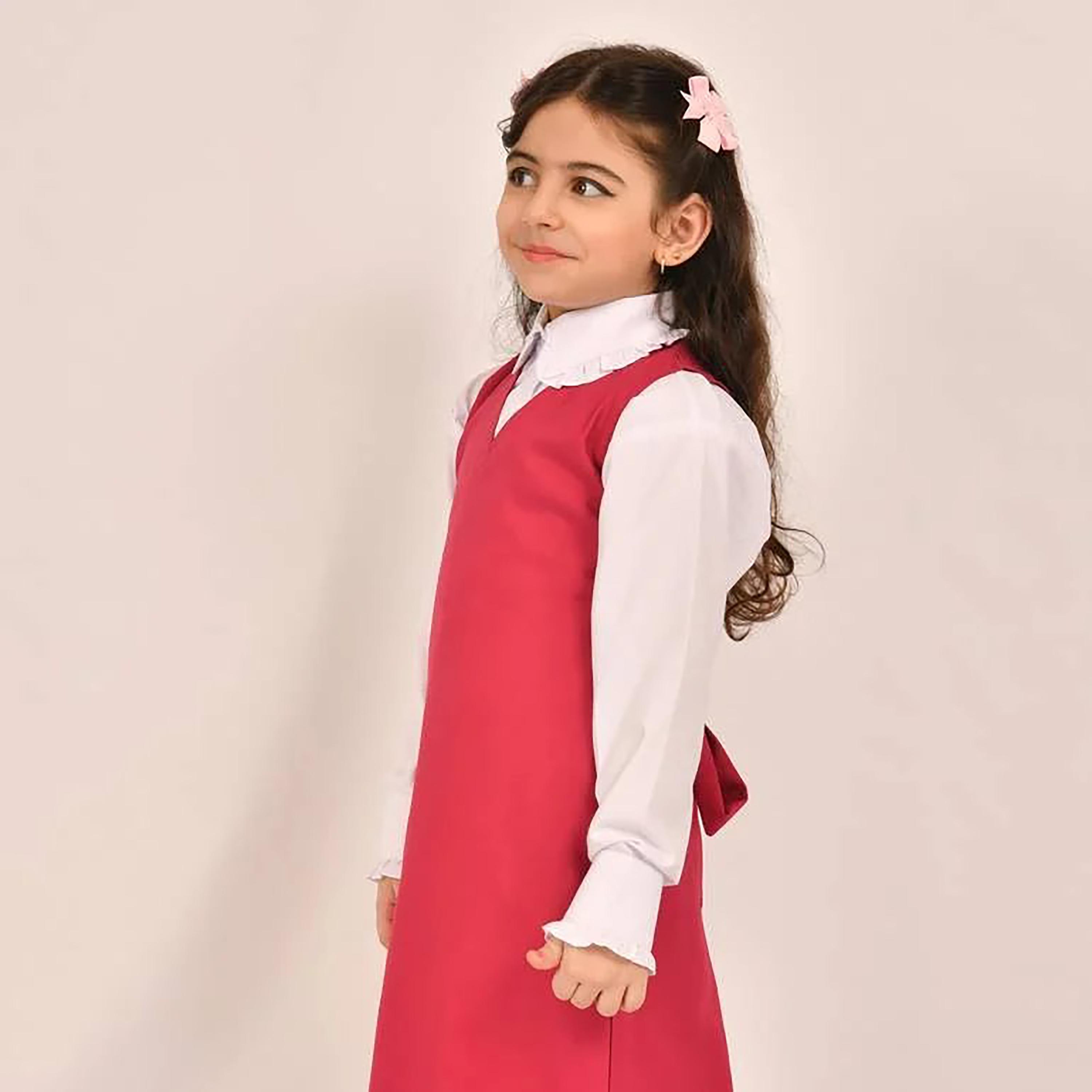 Hawraa Pink Linen V-Neck Sleeveless Girls Pinafore Dress-girls-clothing-dressesandjumpsuits-image-3