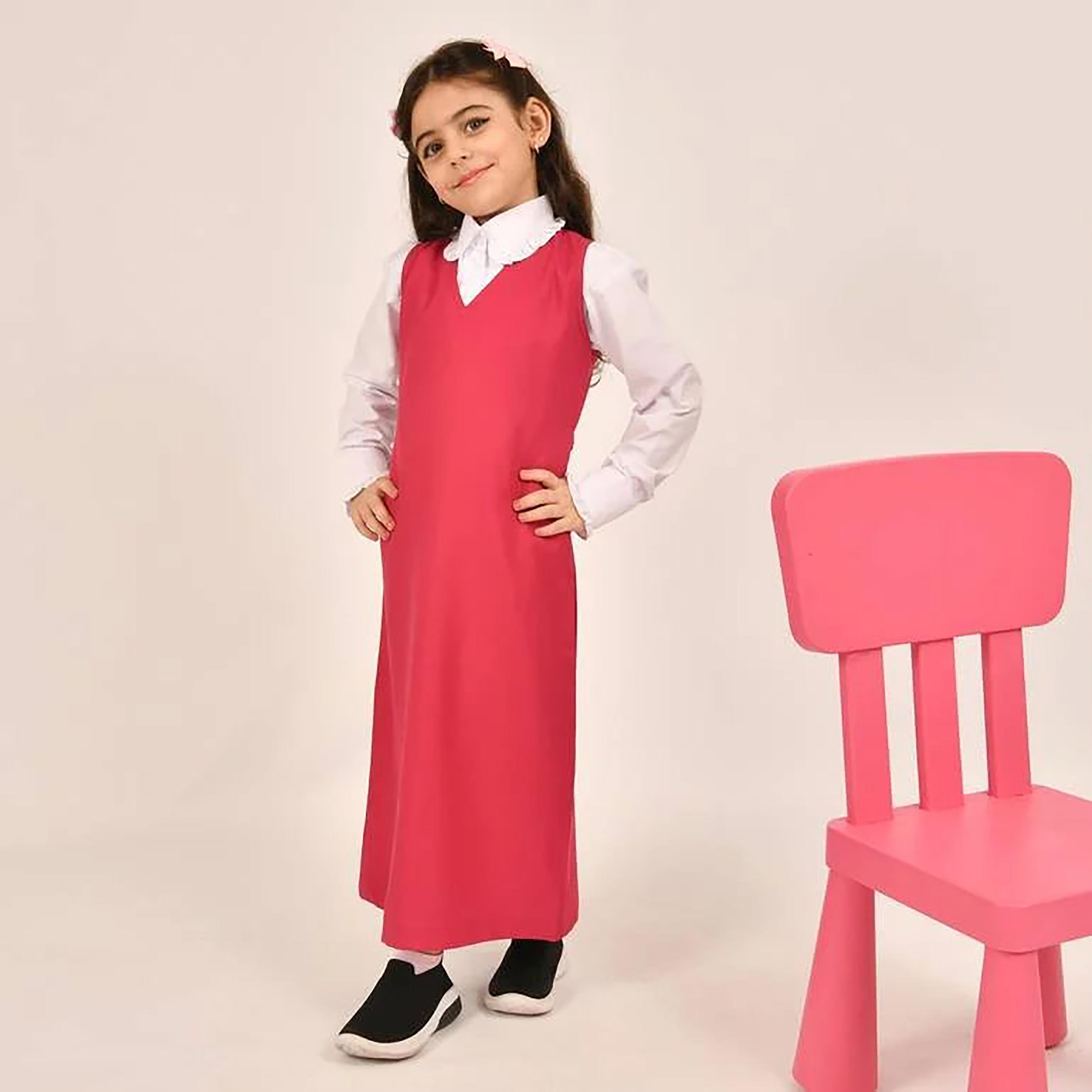 Hawraa Pink Linen V-Neck Sleeveless Girls Pinafore Dress-girls-clothing-dressesandjumpsuits-image-6