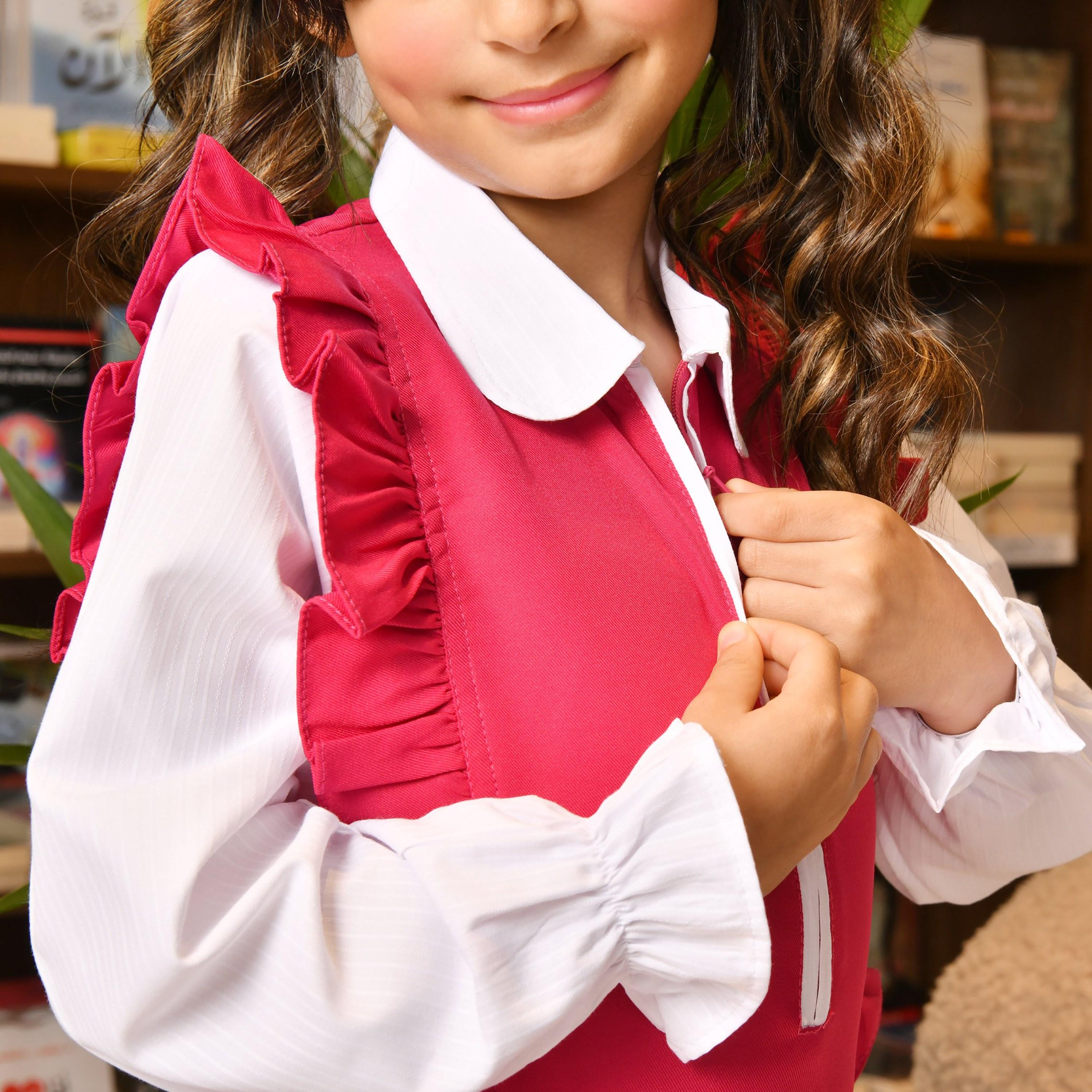 Hawraa Pink Linen Collared Sleeveless Girls Pinafore Dress-girls-clothing-dressesandjumpsuits-image-2