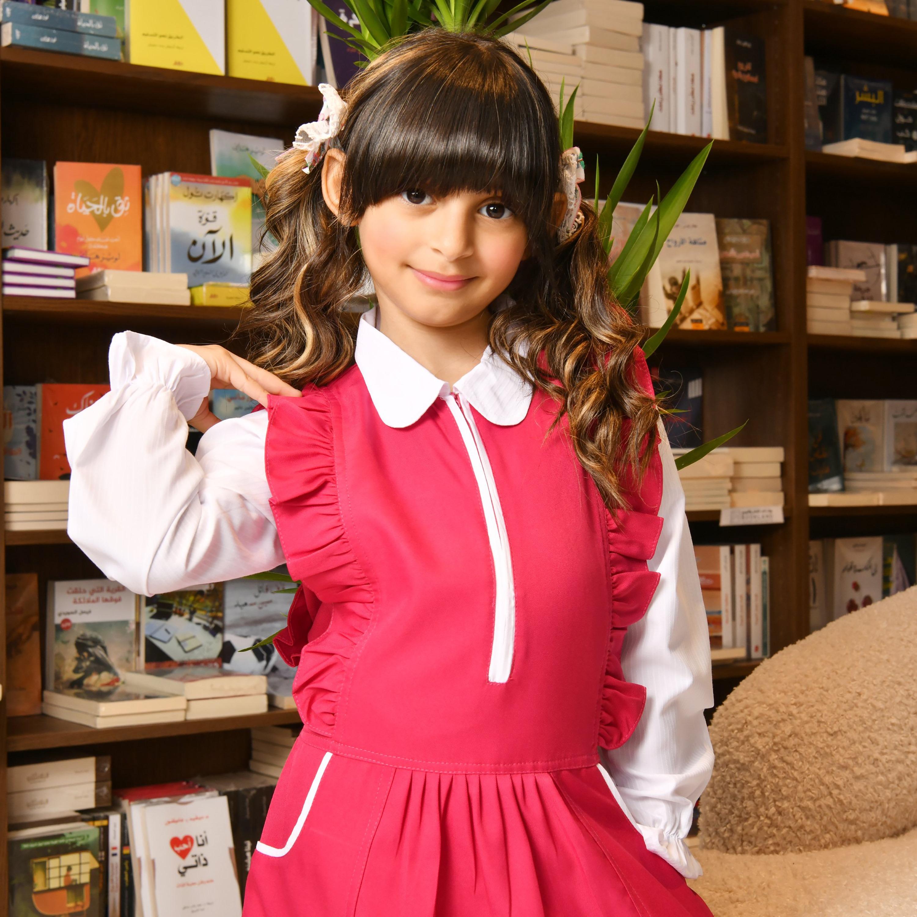 Hawraa Pink Linen Collared Sleeveless Girls Pinafore Dress-girls-clothing-dressesandjumpsuits-image-6