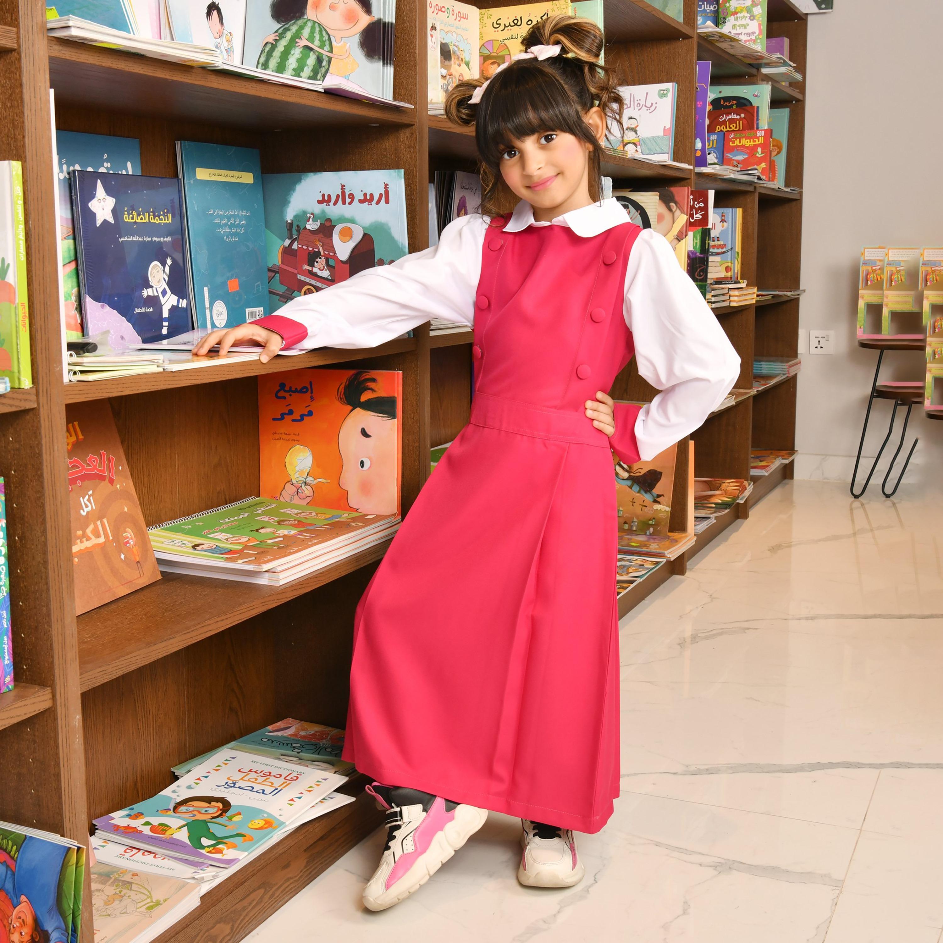 Hawraa Pink Linen Collared Sleeveless Girls Pinafore Dress-girls-clothing-dressesandjumpsuits-image-1