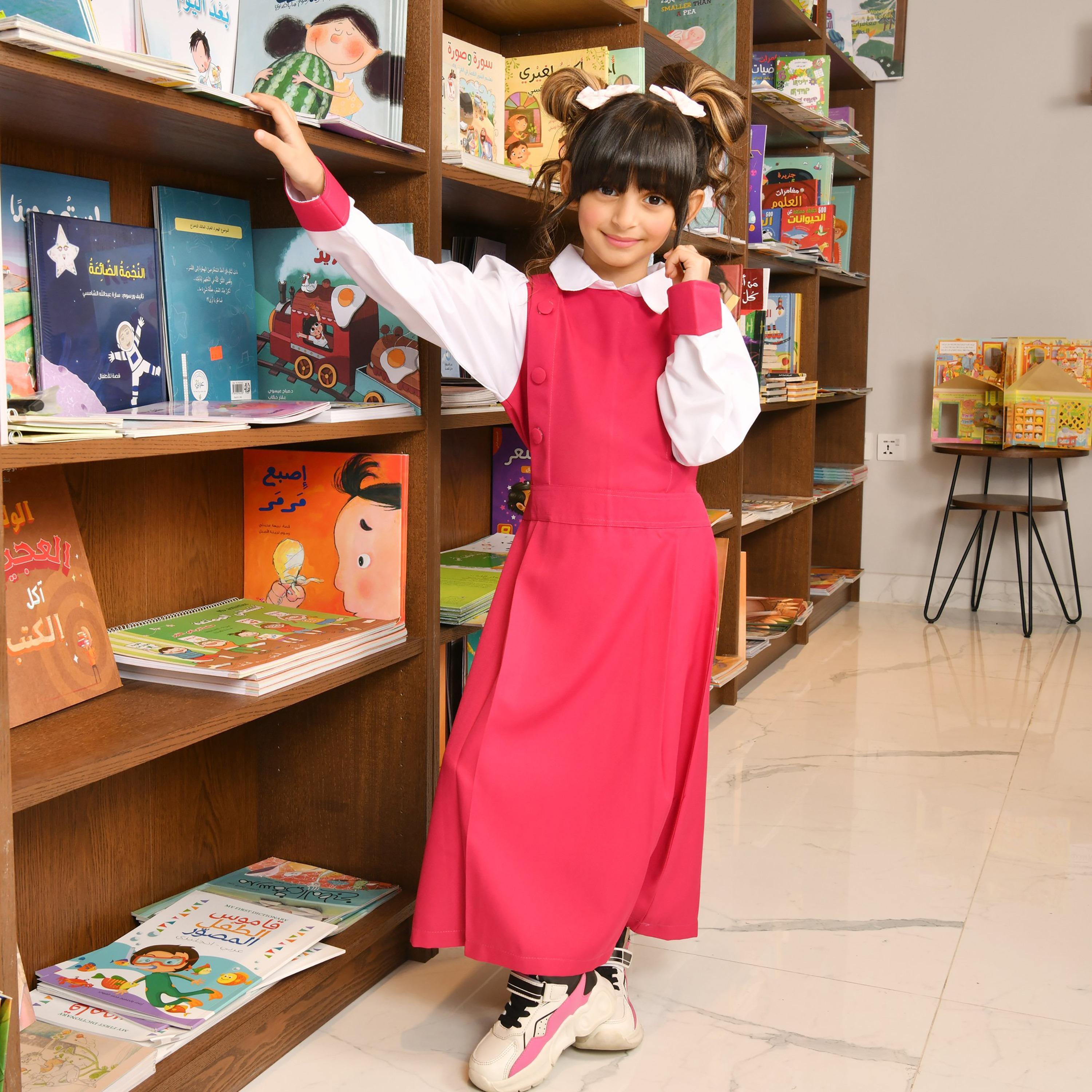 Hawraa Pink Linen Collared Sleeveless Girls Pinafore Dress-girls-clothing-dressesandjumpsuits-image-5