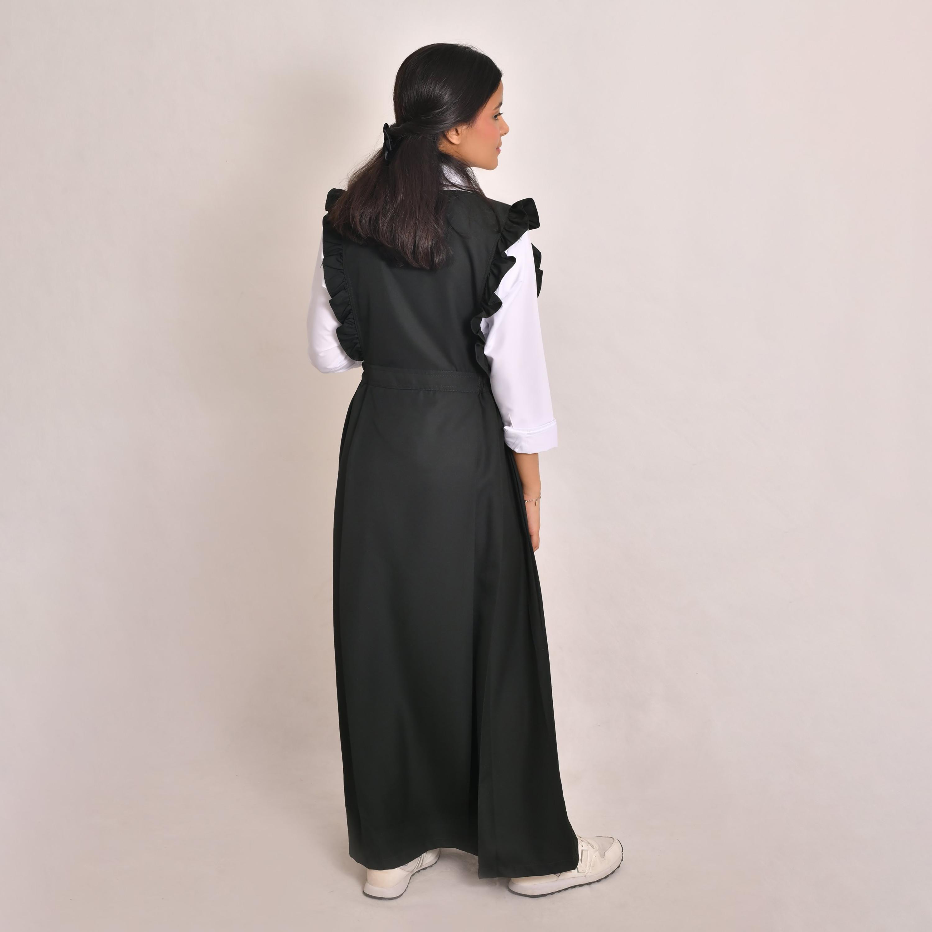 Hawraa Green Linen V-Neck Sleeveless Girls Pinafore Dress-girls-clothing-dressesandjumpsuits-image-5