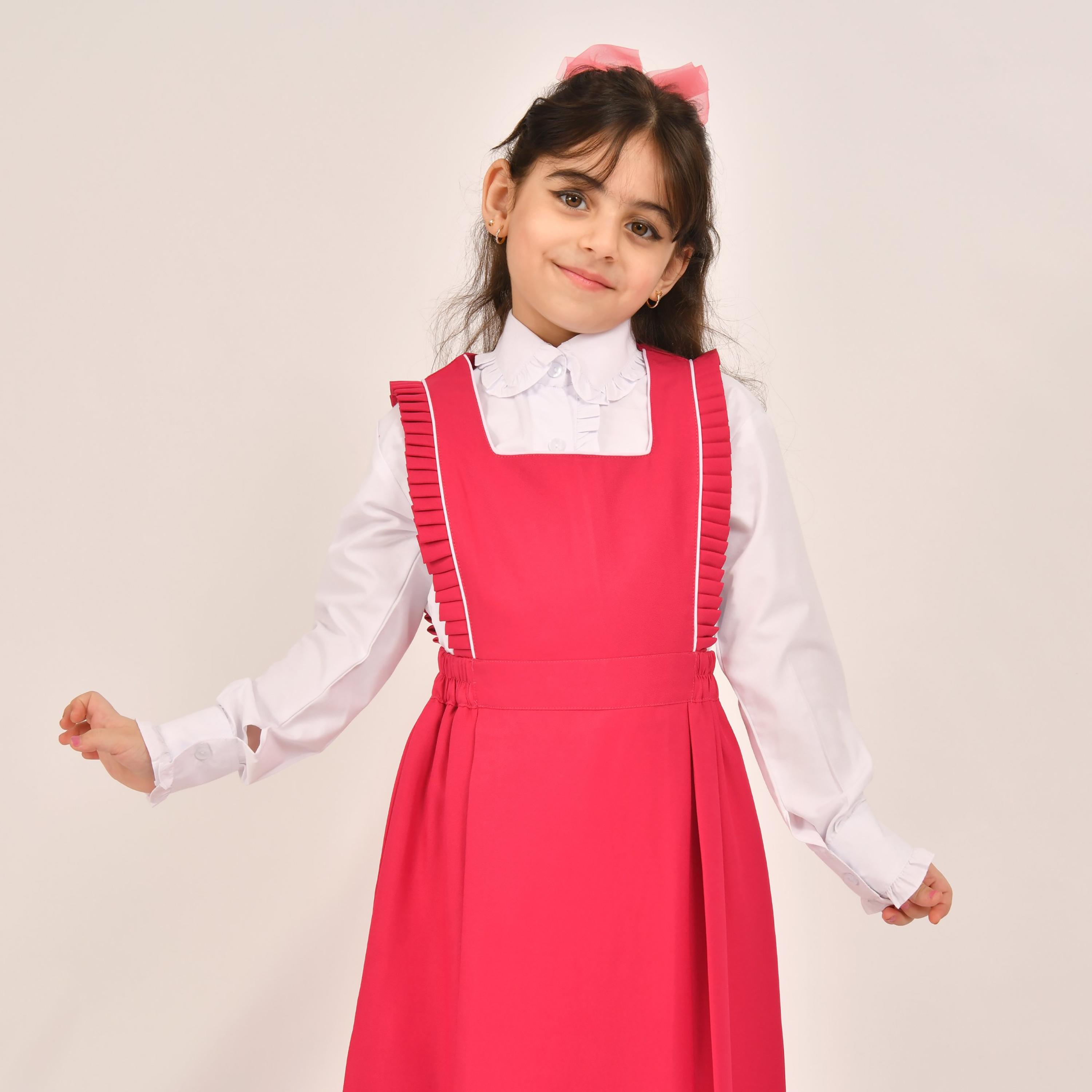 Hawraa Pink Linen Square Neck Sleeveless Girls Pinafore Dress-girls-clothing-dressesandjumpsuits-image-1