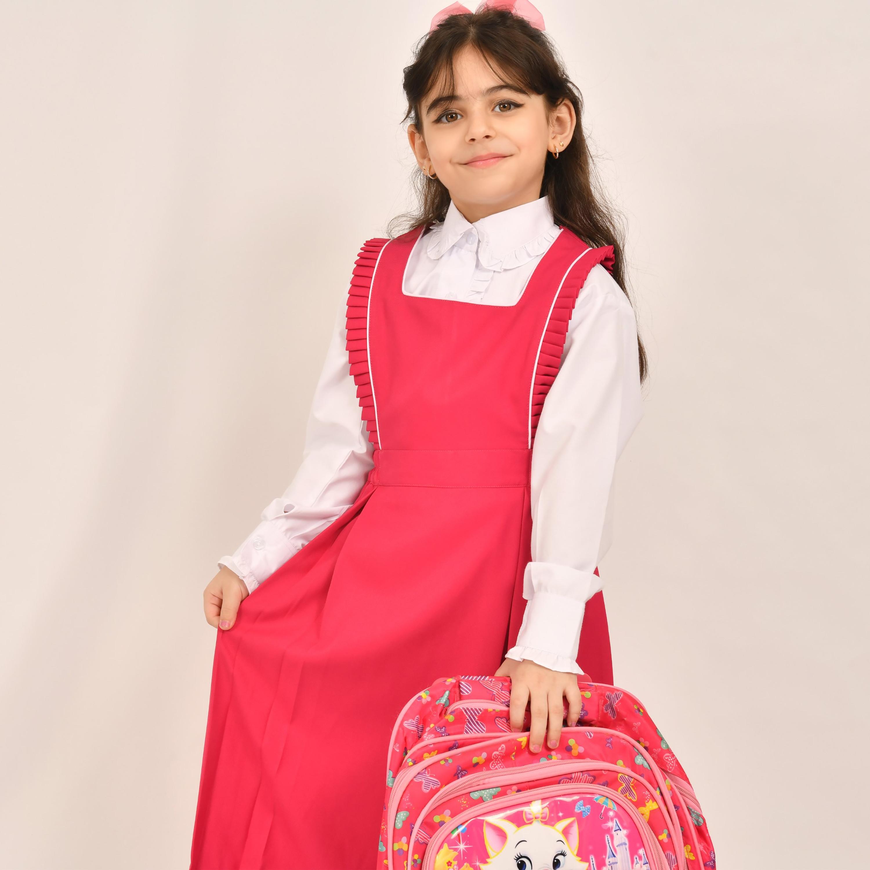 Hawraa Pink Linen Square Neck Sleeveless Girls Pinafore Dress-girls-clothing-dressesandjumpsuits-image-2