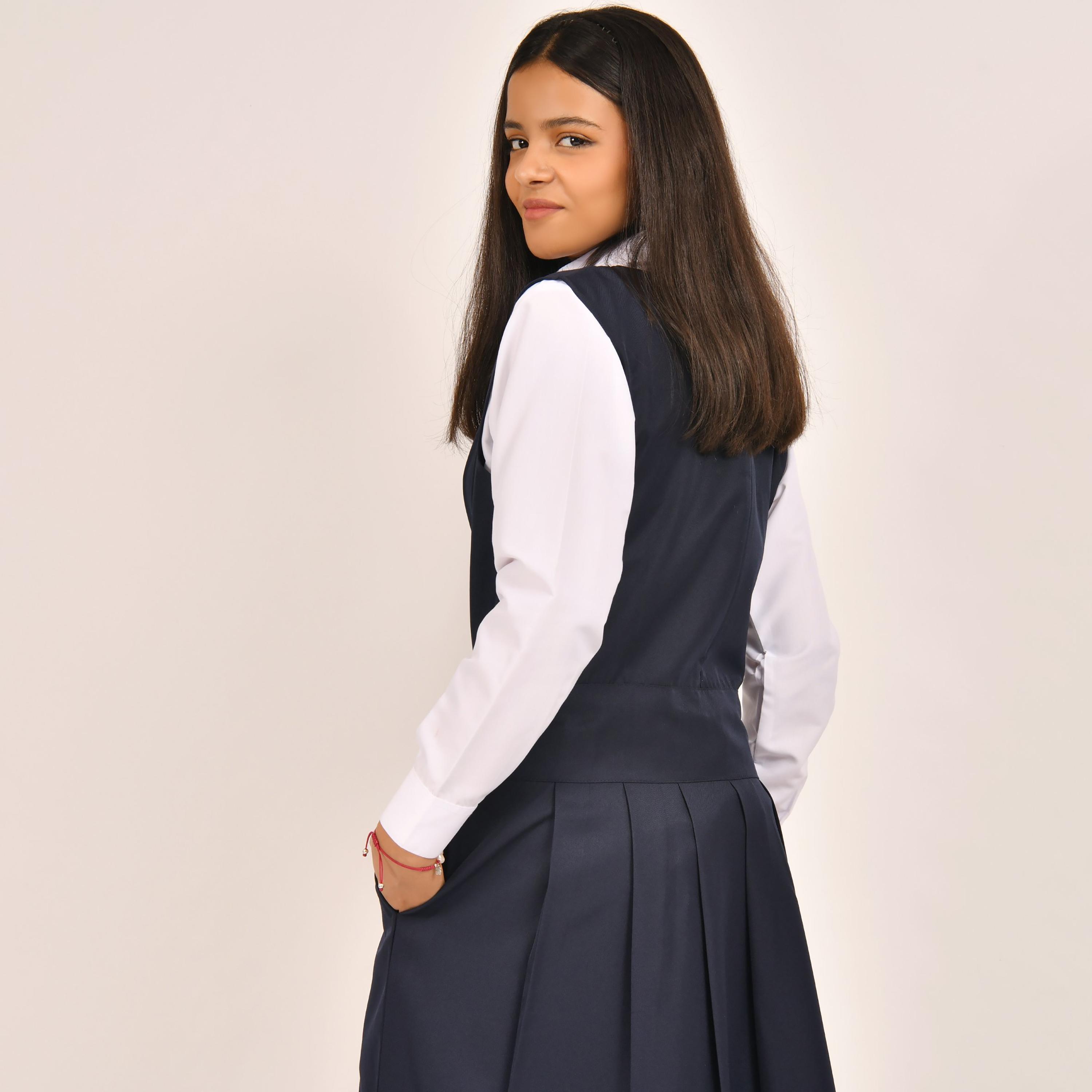 Hawraa Blue Linen Round Neck Sleeveless Girls Pinafore Dress-girls-clothing-dressesandjumpsuits-image-5