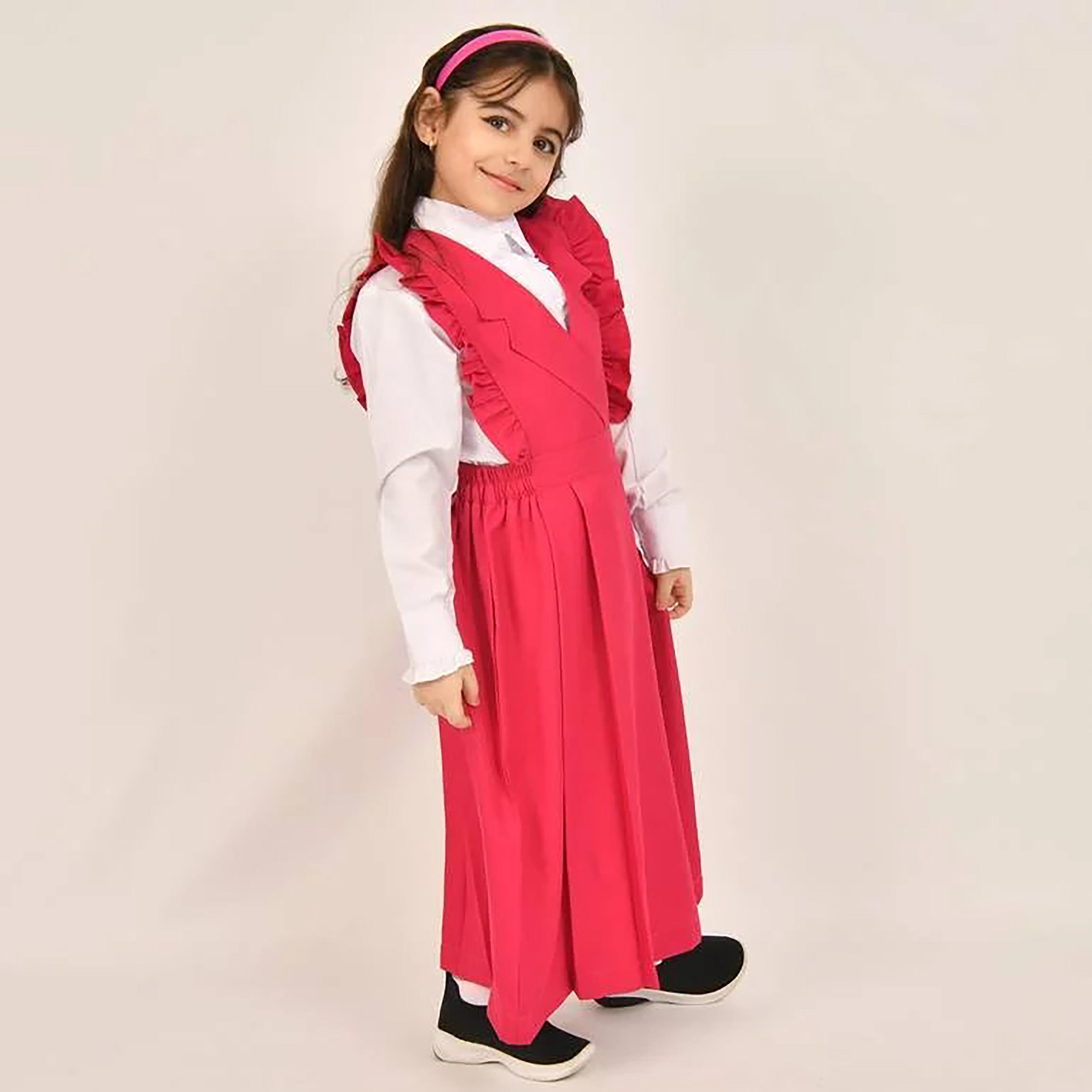 Hawraa Pink Linen Notch Collared Sleeveless Girls Pinafore Dress-girls-clothing-dressesandjumpsuits-image-1