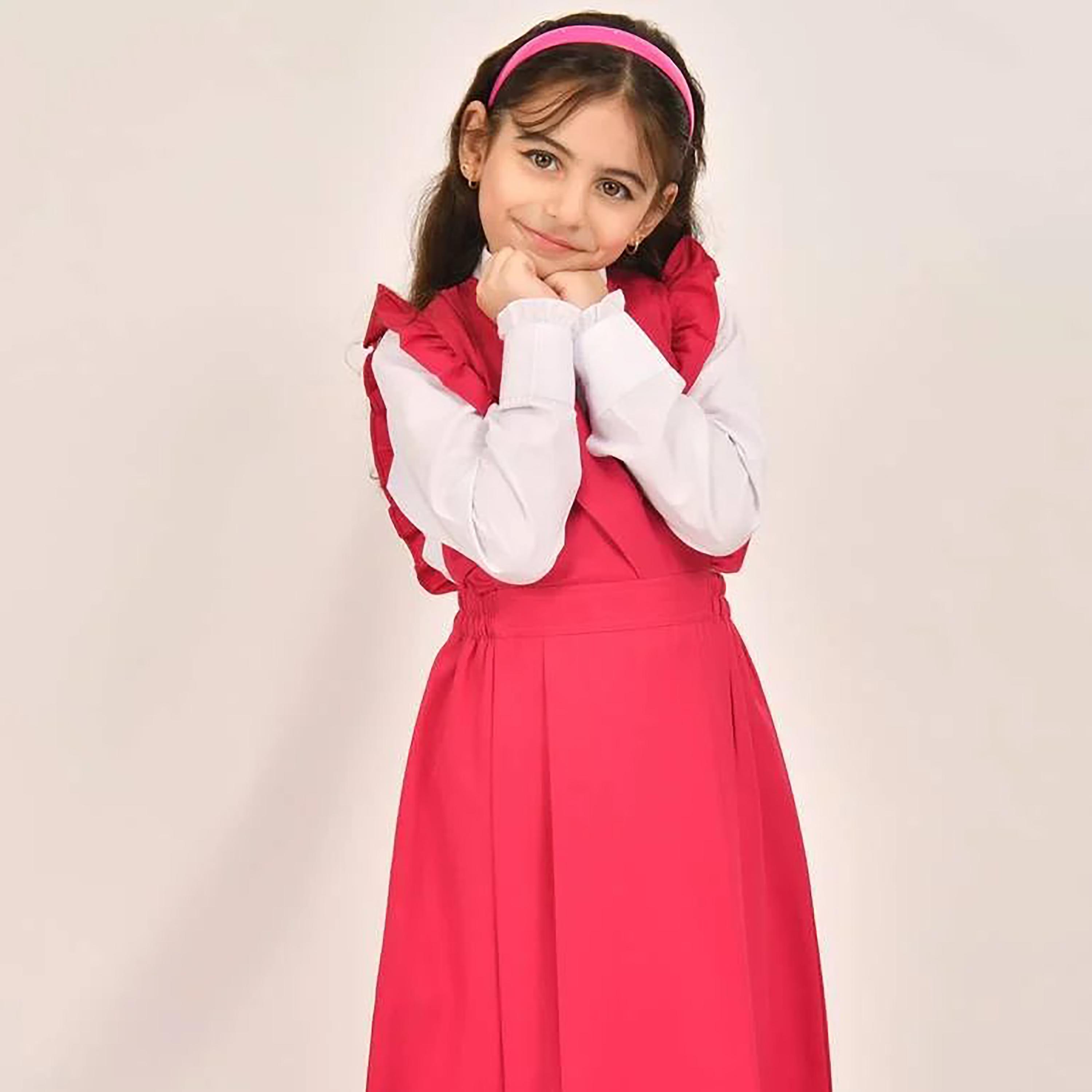 Hawraa Pink Linen Notch Collared Sleeveless Girls Pinafore Dress-girls-clothing-dressesandjumpsuits-image-2