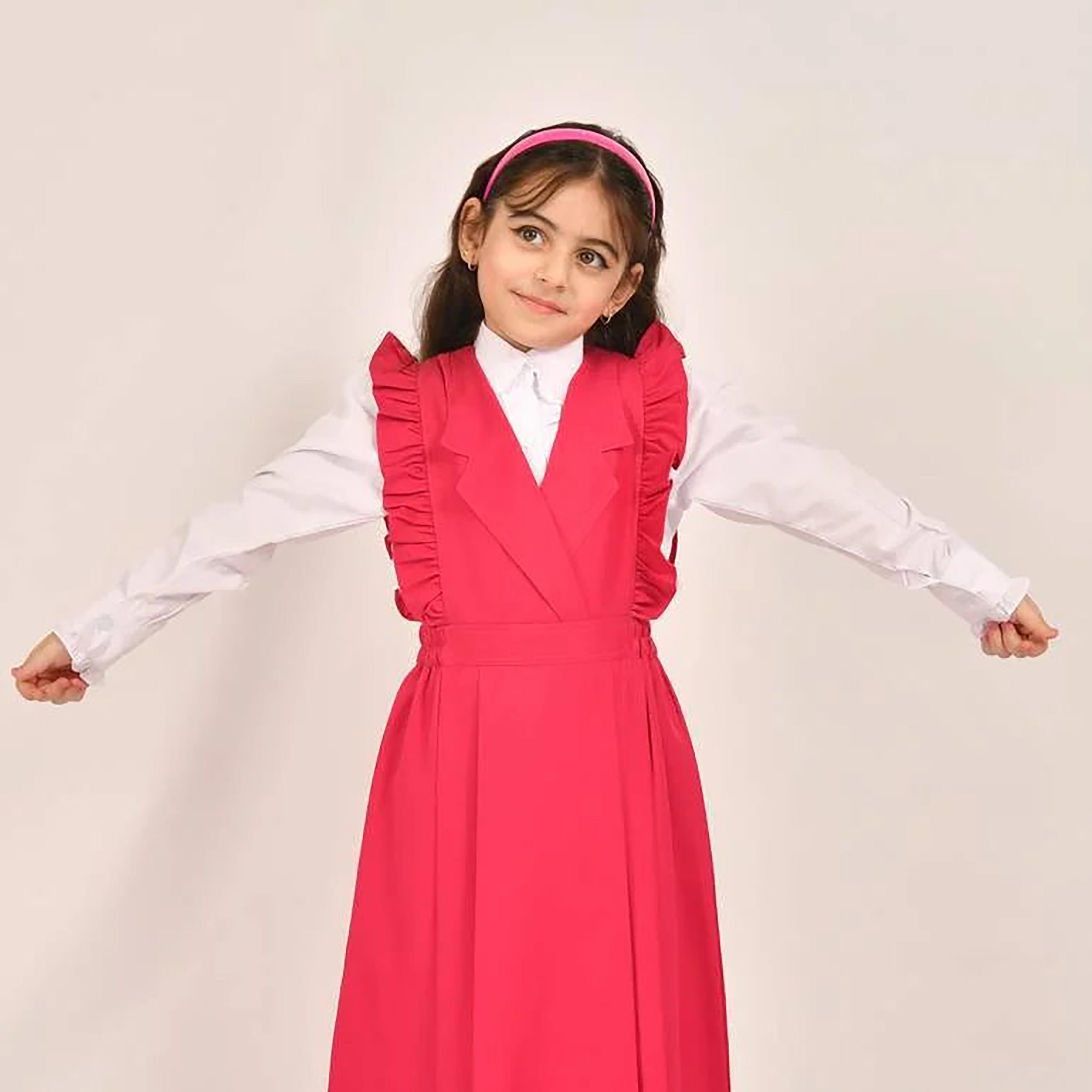 Hawraa Pink Linen Notch Collared Sleeveless Girls Pinafore Dress-girls-clothing-dressesandjumpsuits-image-3