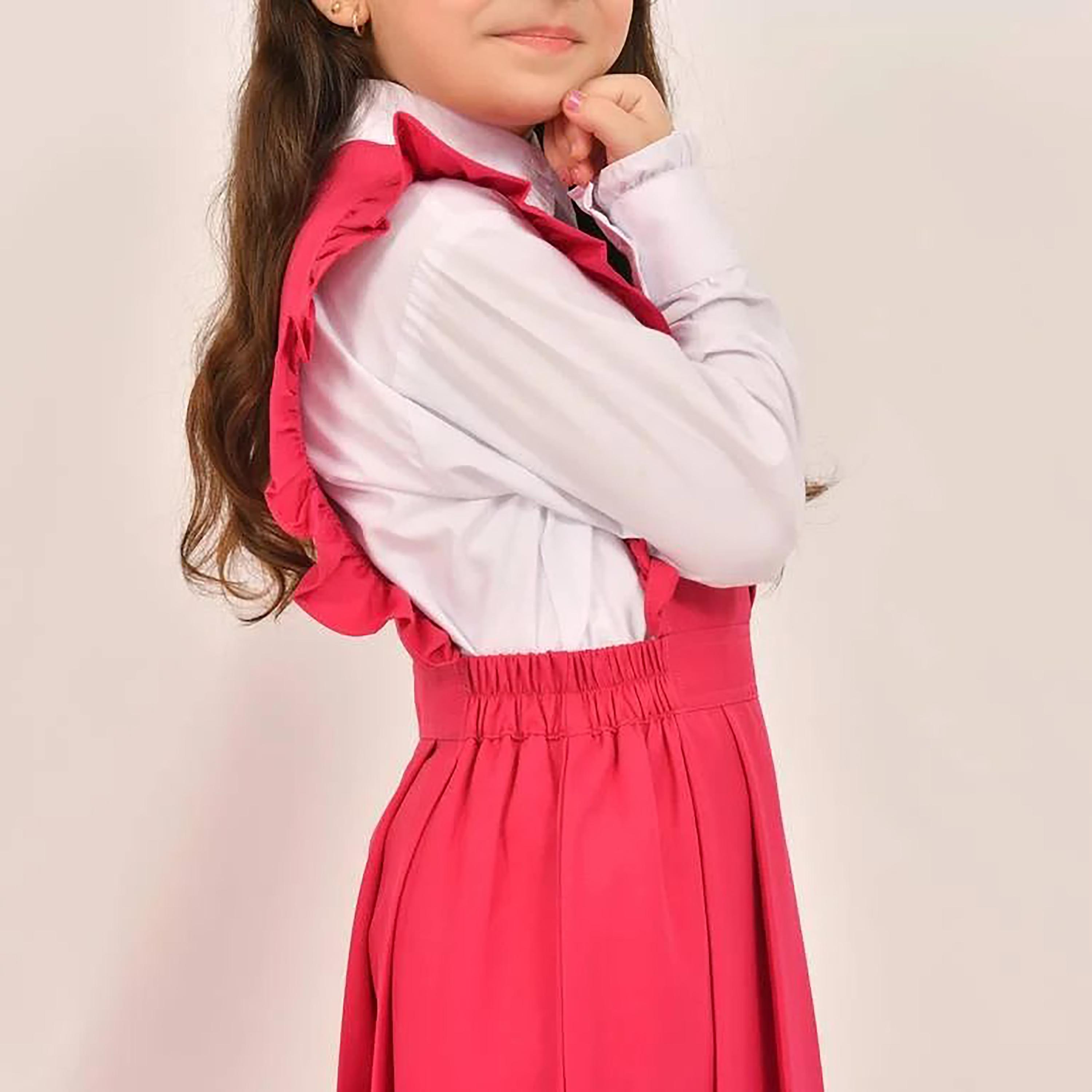 Hawraa Pink Linen Notch Collared Sleeveless Girls Pinafore Dress-girls-clothing-dressesandjumpsuits-image-4