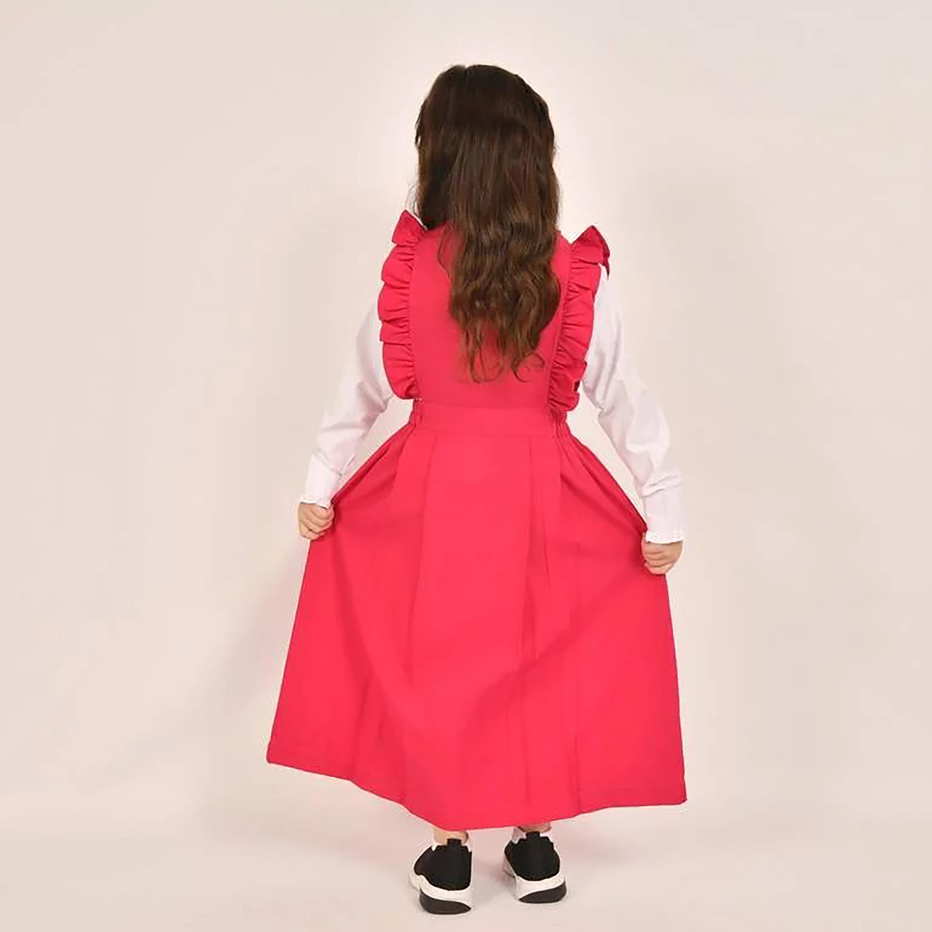 Hawraa Pink Linen Notch Collared Sleeveless Girls Pinafore Dress-girls-clothing-dressesandjumpsuits-image-5