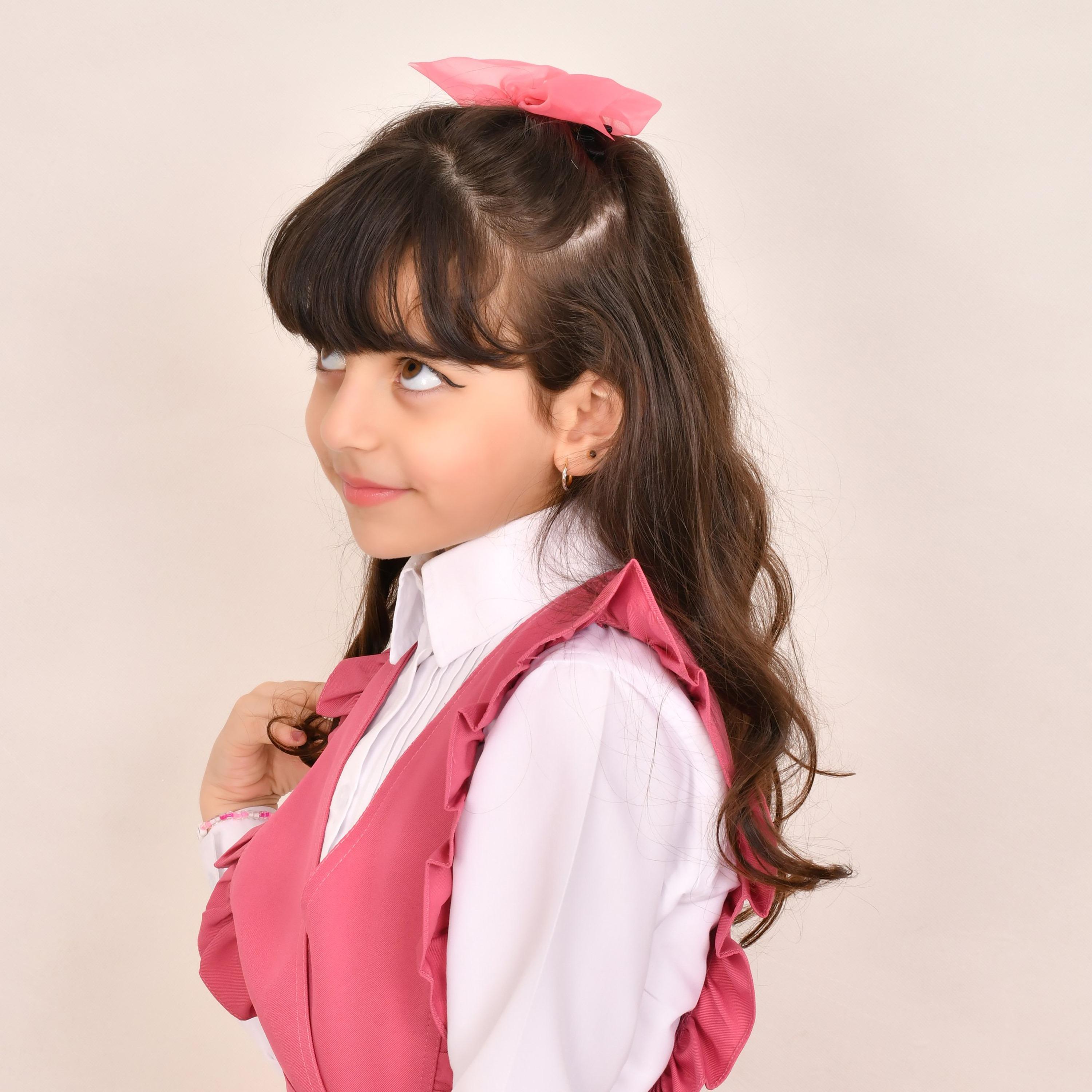 Hawraa Pink Linen V-Neck Sleeveless Girls Pinafore Dress-girls-clothing-dressesandjumpsuits-image-2