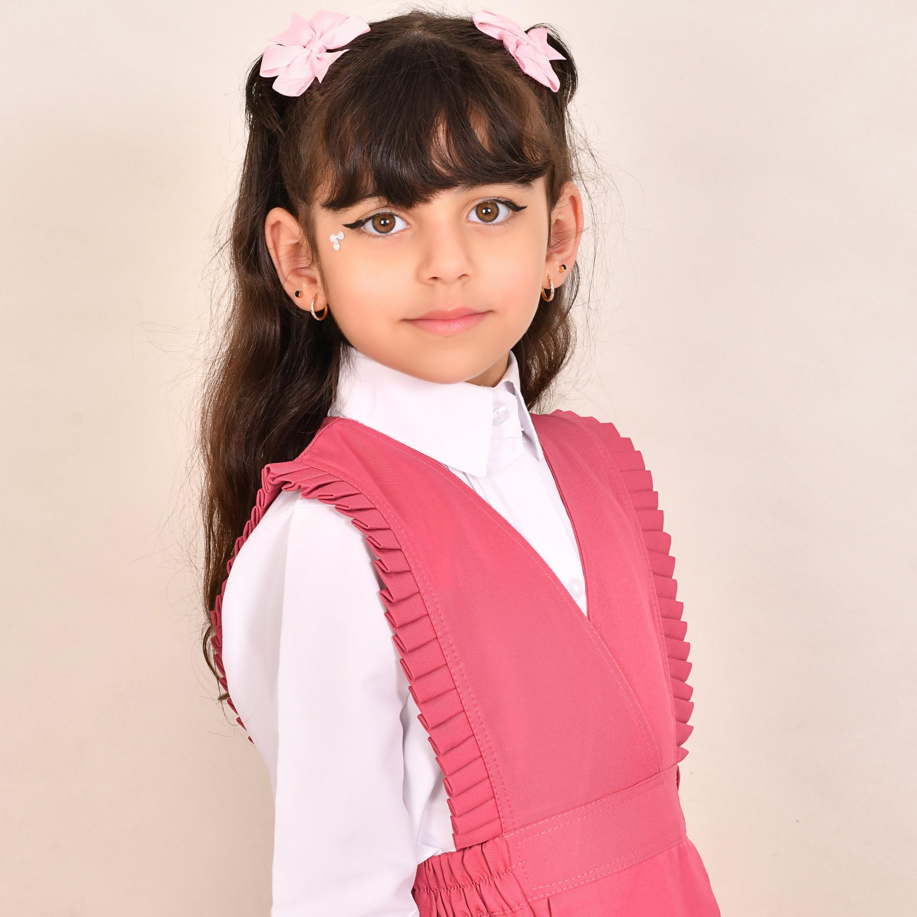 Hawraa Pink Linen V-Neck Sleeveless Girls Pinafore Dress-girls-clothing-dressesandjumpsuits-image-3