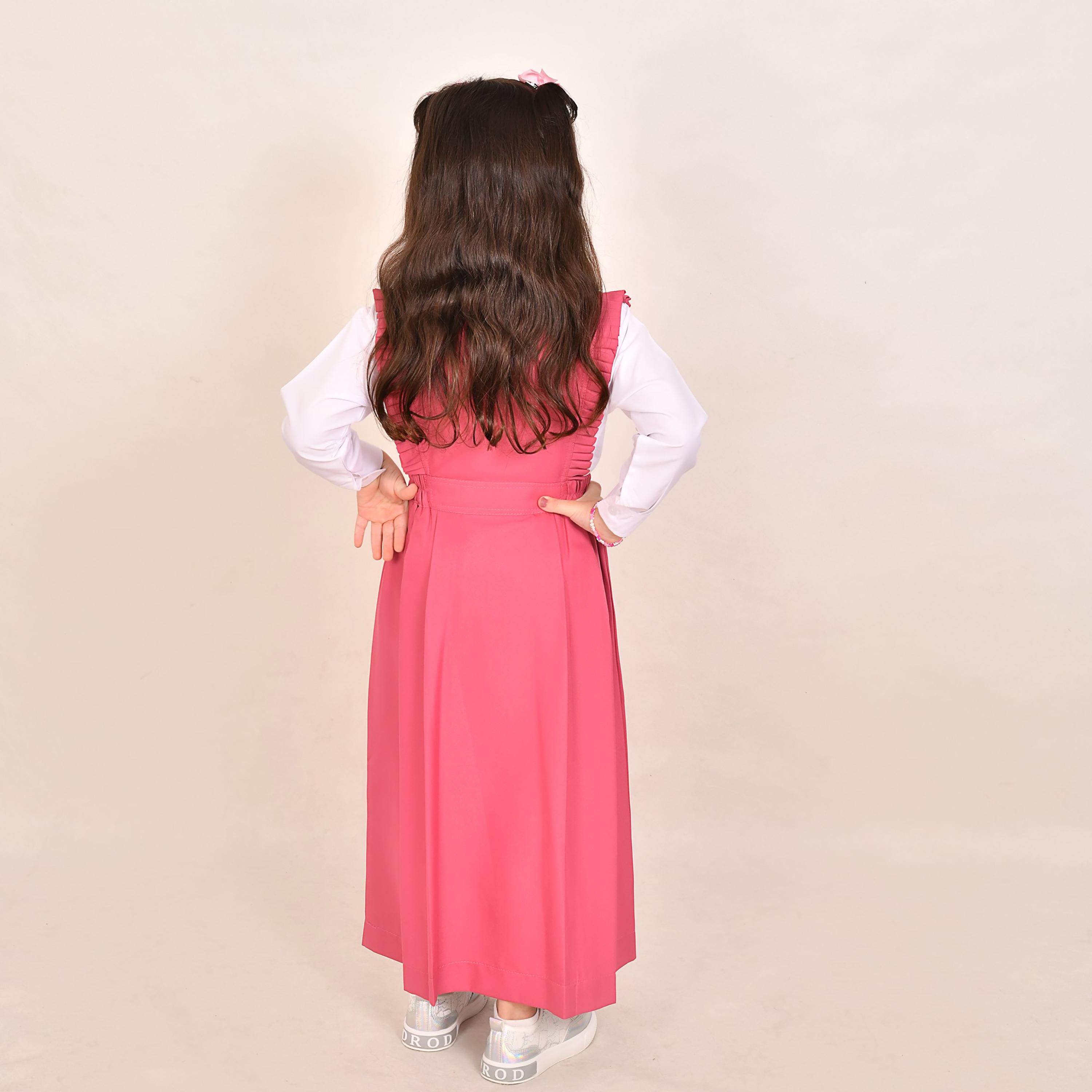 Hawraa Pink Linen V-Neck Sleeveless Girls Pinafore Dress-girls-clothing-dressesandjumpsuits-image-5