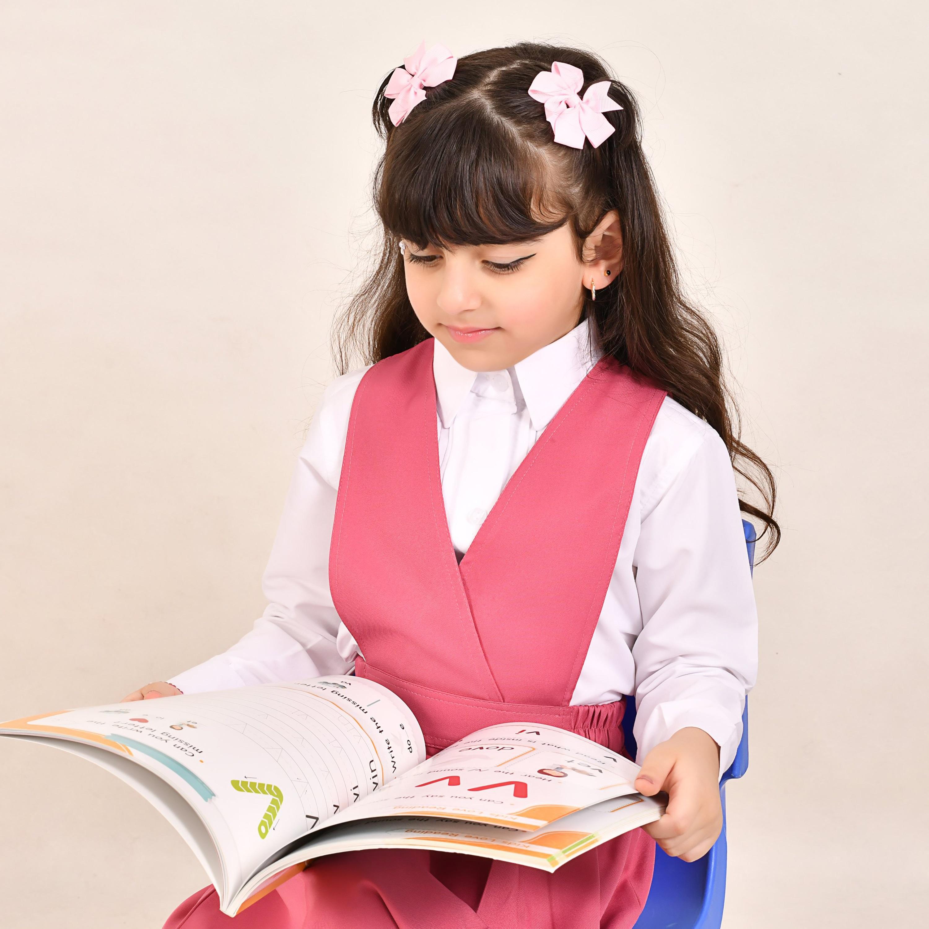 Hawraa Pink Linen V-Neck Sleeveless Girls Pinafore Dress-girls-clothing-dressesandjumpsuits-image-2