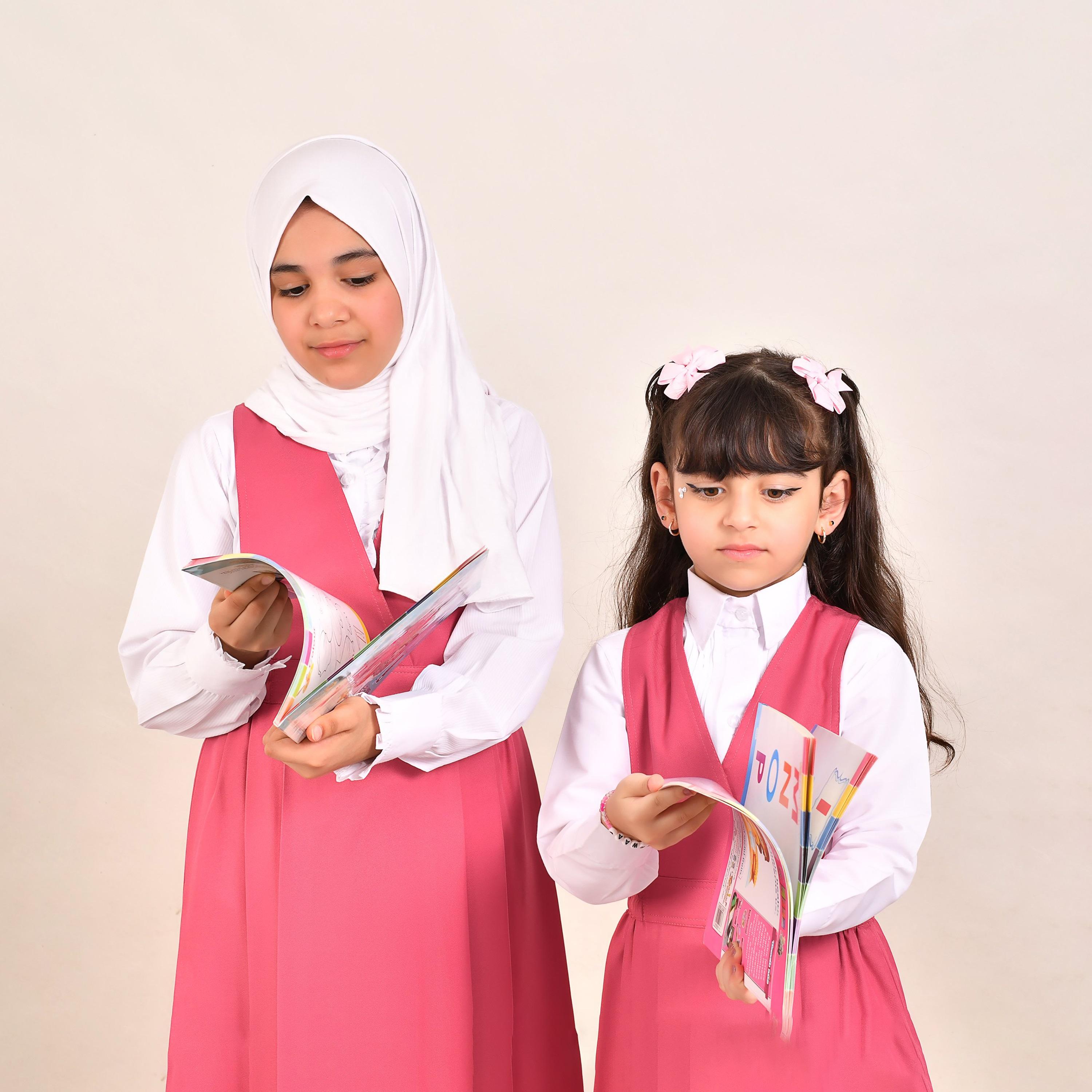 Hawraa Pink Linen V-Neck Sleeveless Girls Pinafore Dress-girls-clothing-dressesandjumpsuits-image-6