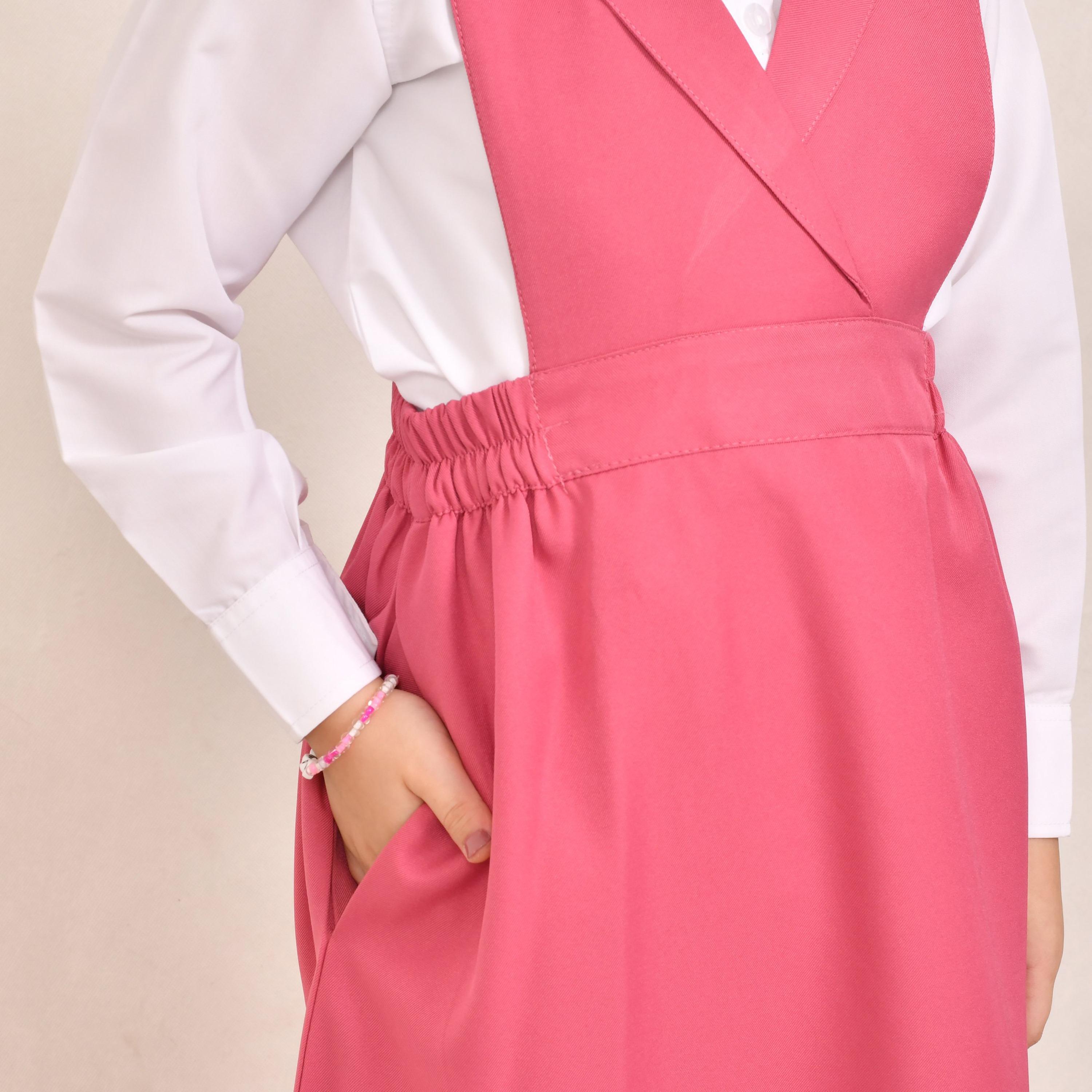 Hawraa Pink Linen Shawl Collar Sleeveless Girls Pinafore Dress-girls-clothing-dressesandjumpsuits-image-3