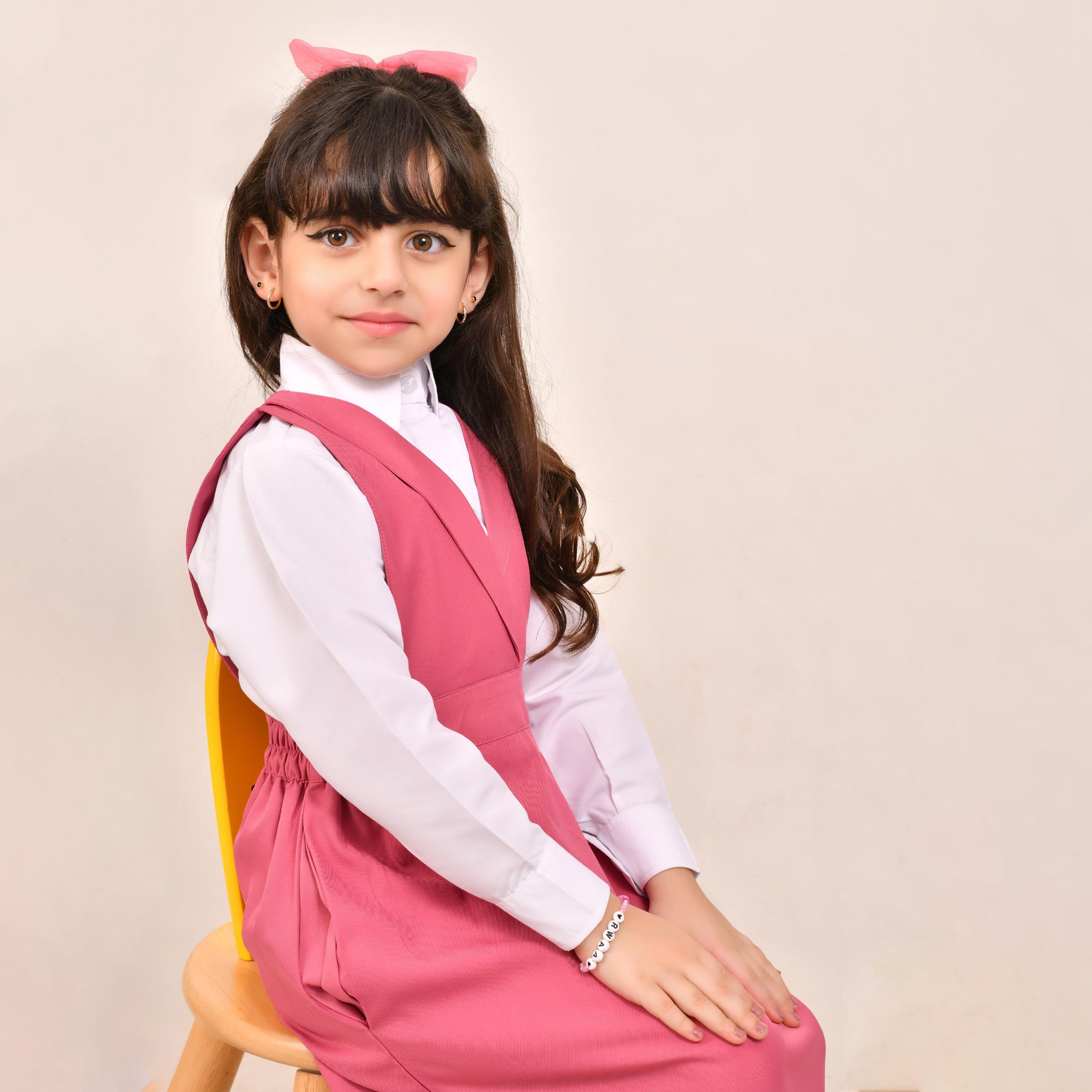Hawraa Pink Linen Shawl Collar Sleeveless Girls Pinafore Dress-girls-clothing-dressesandjumpsuits-image-4
