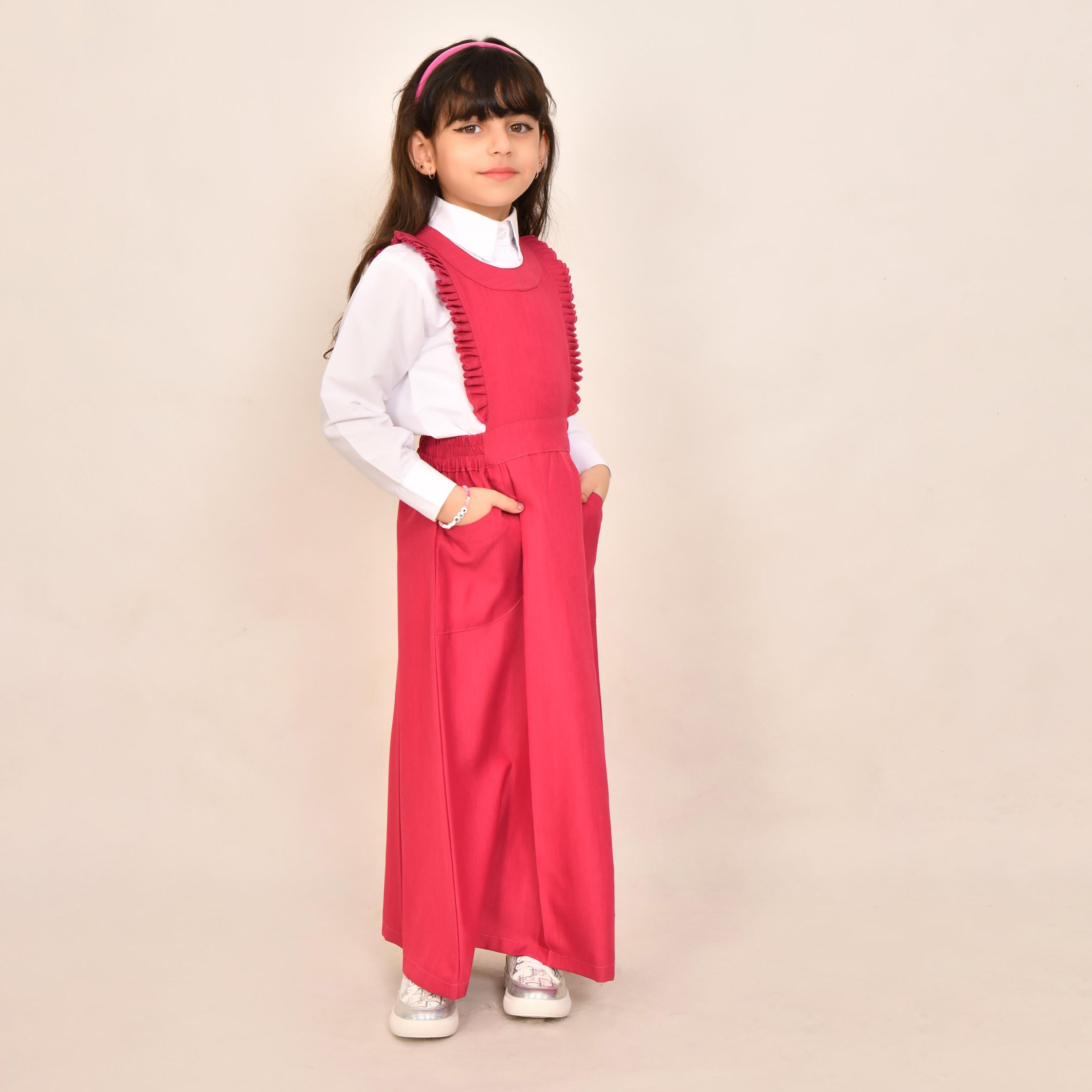 Hawraa Pink Linen Round Neck Sleeveless Girls Pinafore Dress-girls-clothing-dressesandjumpsuits-image-1