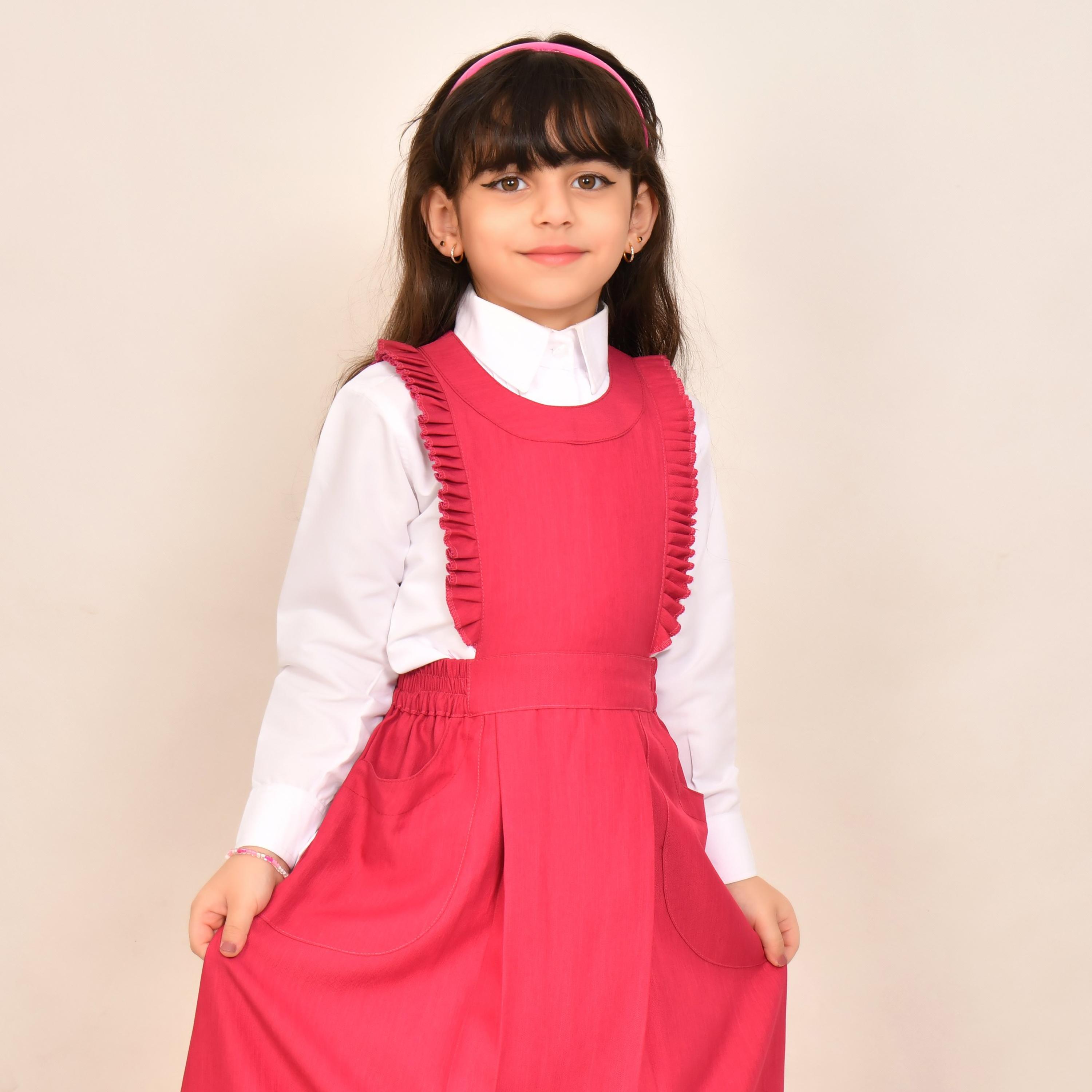 Hawraa Pink Linen Round Neck Sleeveless Girls Pinafore Dress-girls-clothing-dressesandjumpsuits-image-2