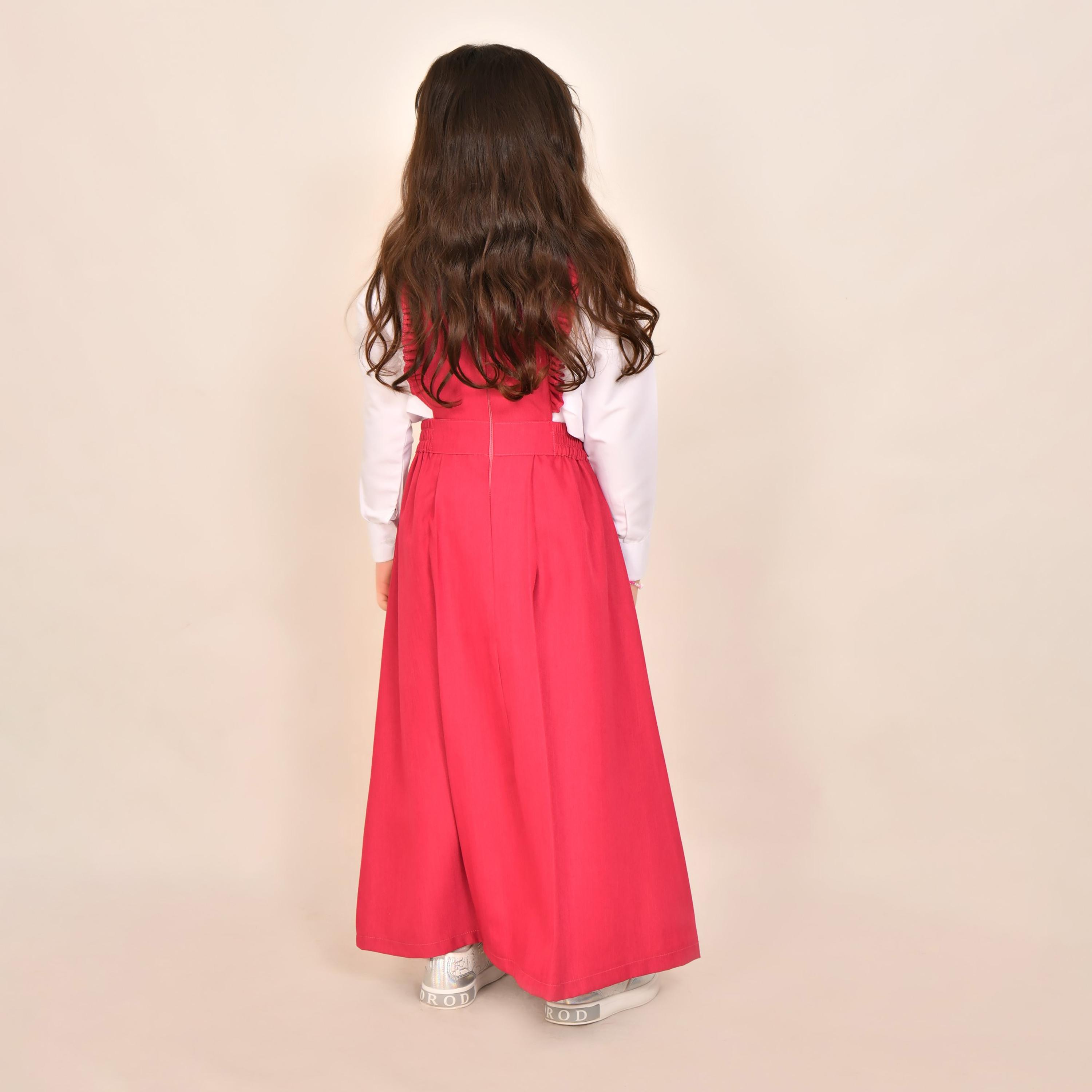 Hawraa Pink Linen Round Neck Sleeveless Girls Pinafore Dress-girls-clothing-dressesandjumpsuits-image-4