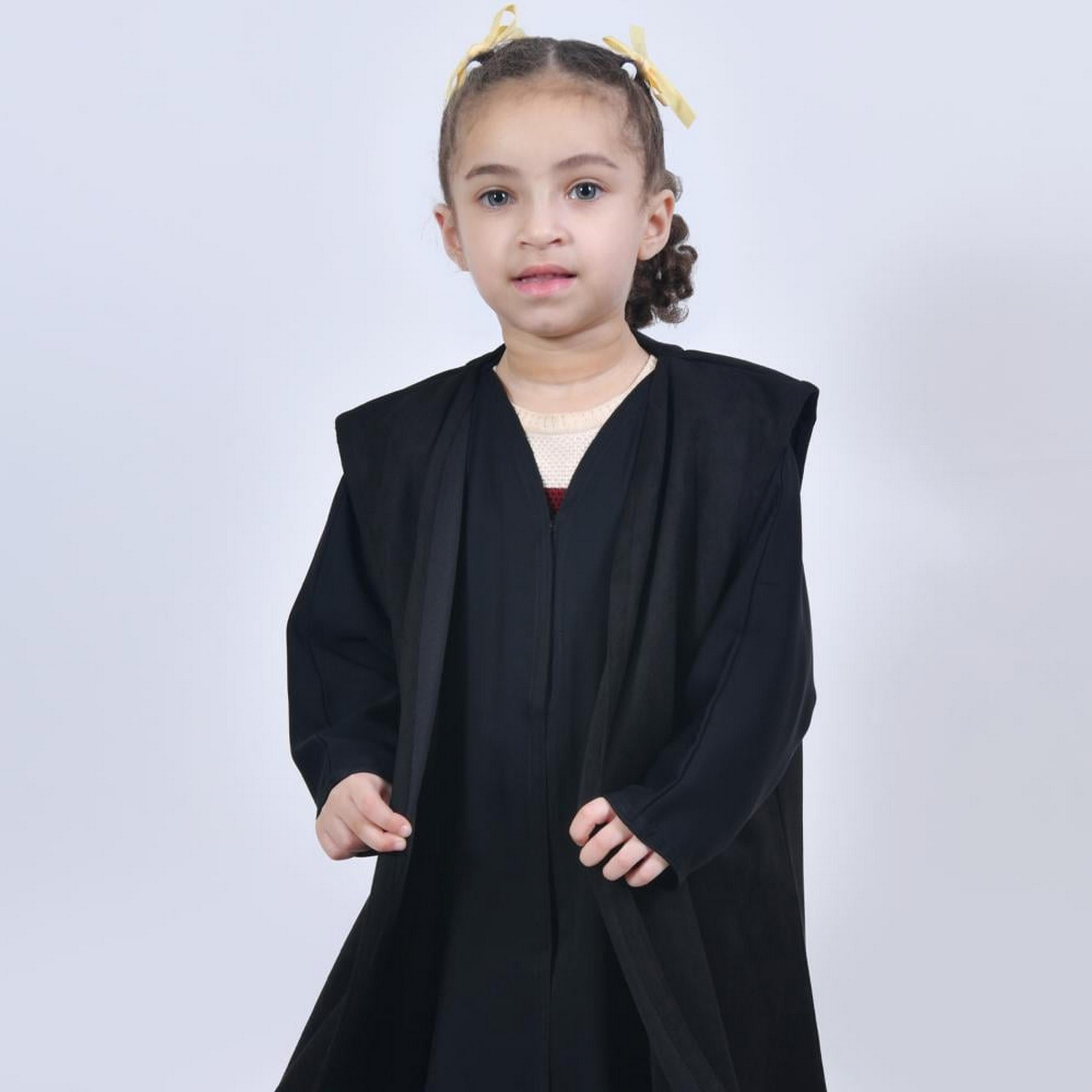 Lamha Black Open-Front Neck Crepe Girls Chamois Abaya with Hijab-girls-arabicclothing-abayas-image-2