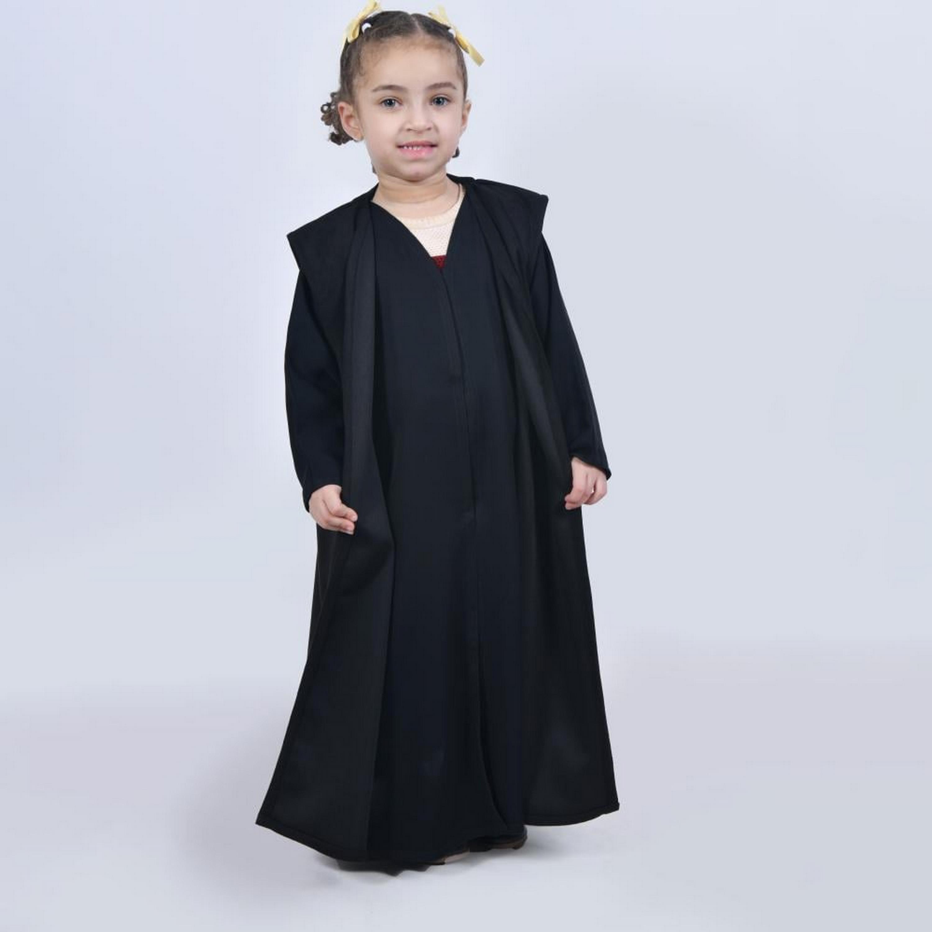 Lamha Black Open-Front Neck Crepe Girls Chamois Abaya with Hijab-girls-arabicclothing-abayas-image-4