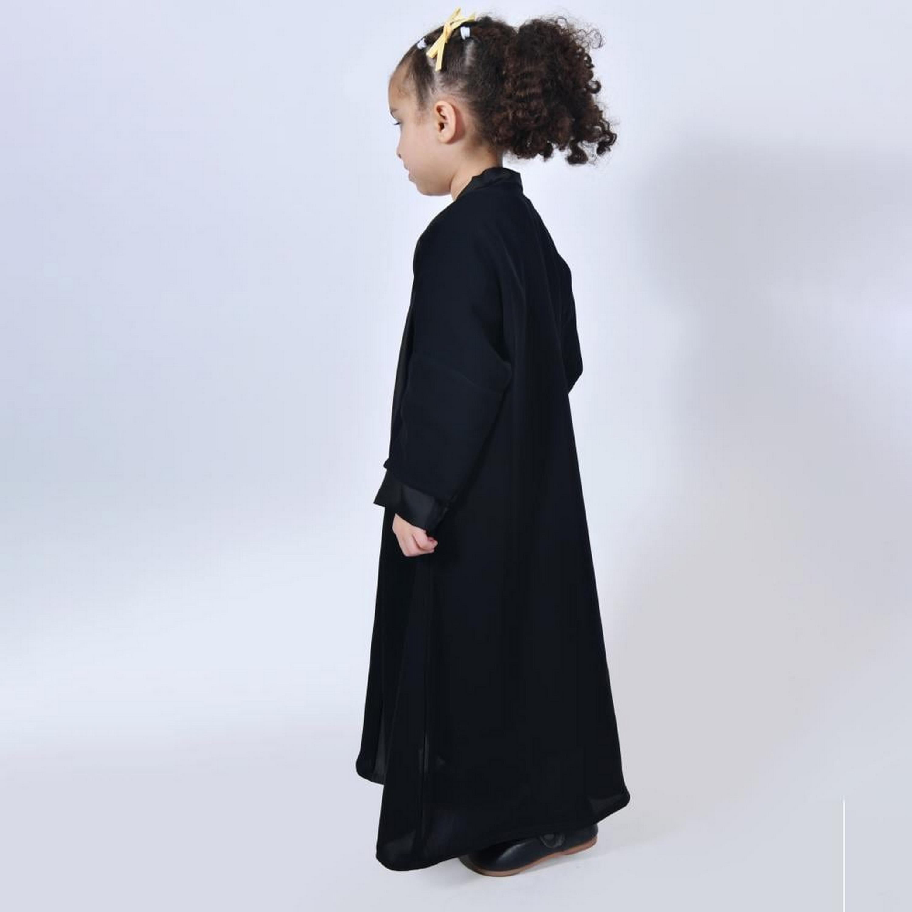 Lamha Black Colour Blocked Open-Front Neck Slit and Overlapping Sleeves Crepe Girls Abaya with Hijab-girls-arabicclothing-abayas-image-5