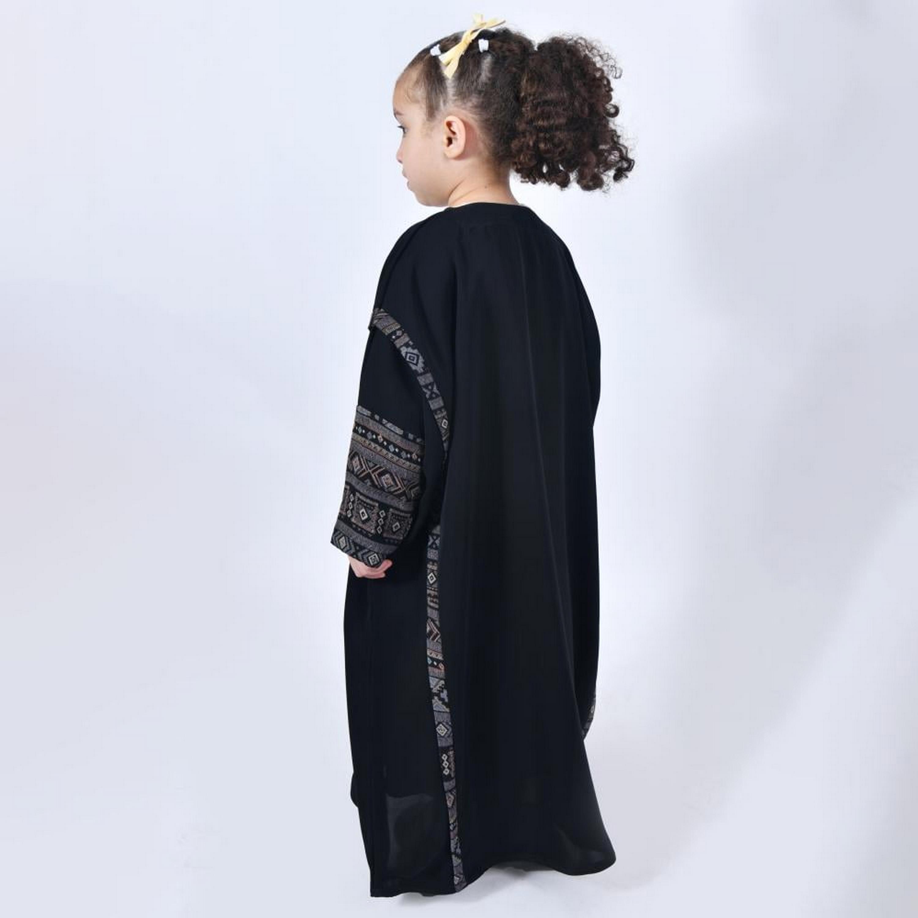 Lamha Black Open-Front Neck Crepe Girls Abaya with Hijab-girls-arabicclothing-abayas-image-5