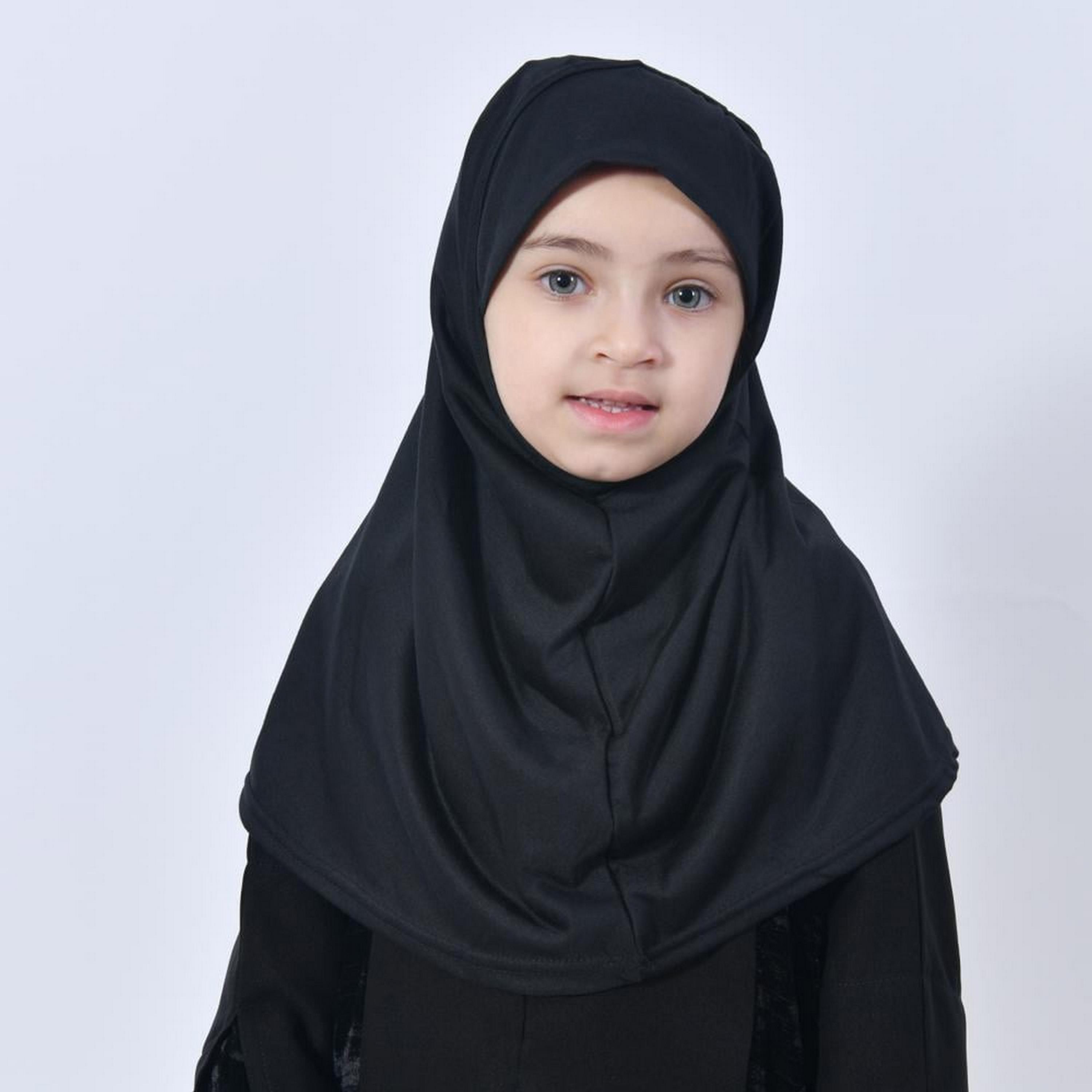 عباية لامها باللون الأسود مع ياقة ماندرين وأكمام من الكريب للفتيات مع حجاب-girls-arabicclothing-abayas-image-3