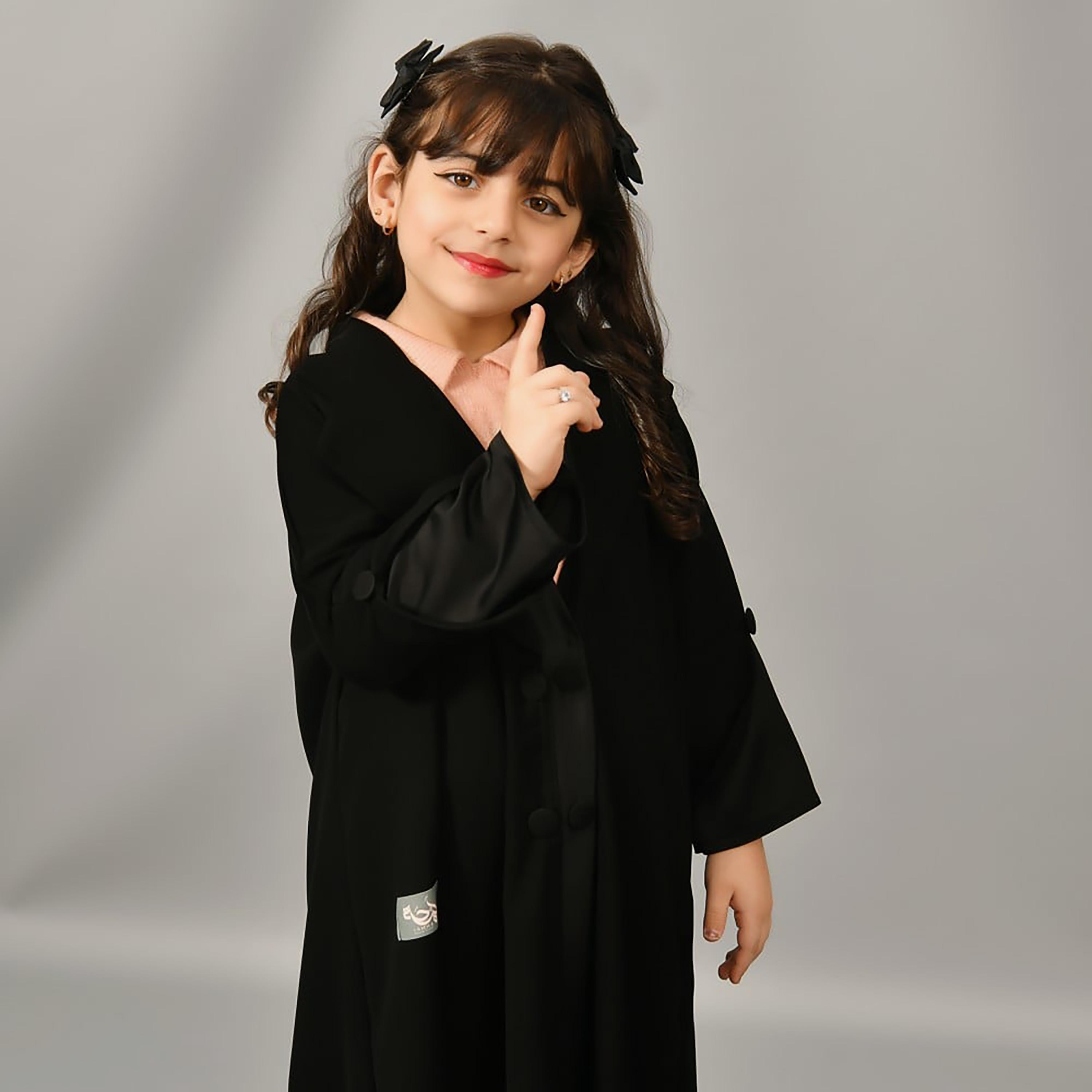 Hawraa Black Linen Girl's Abaya-girls-arabicclothing-abayas-image-2
