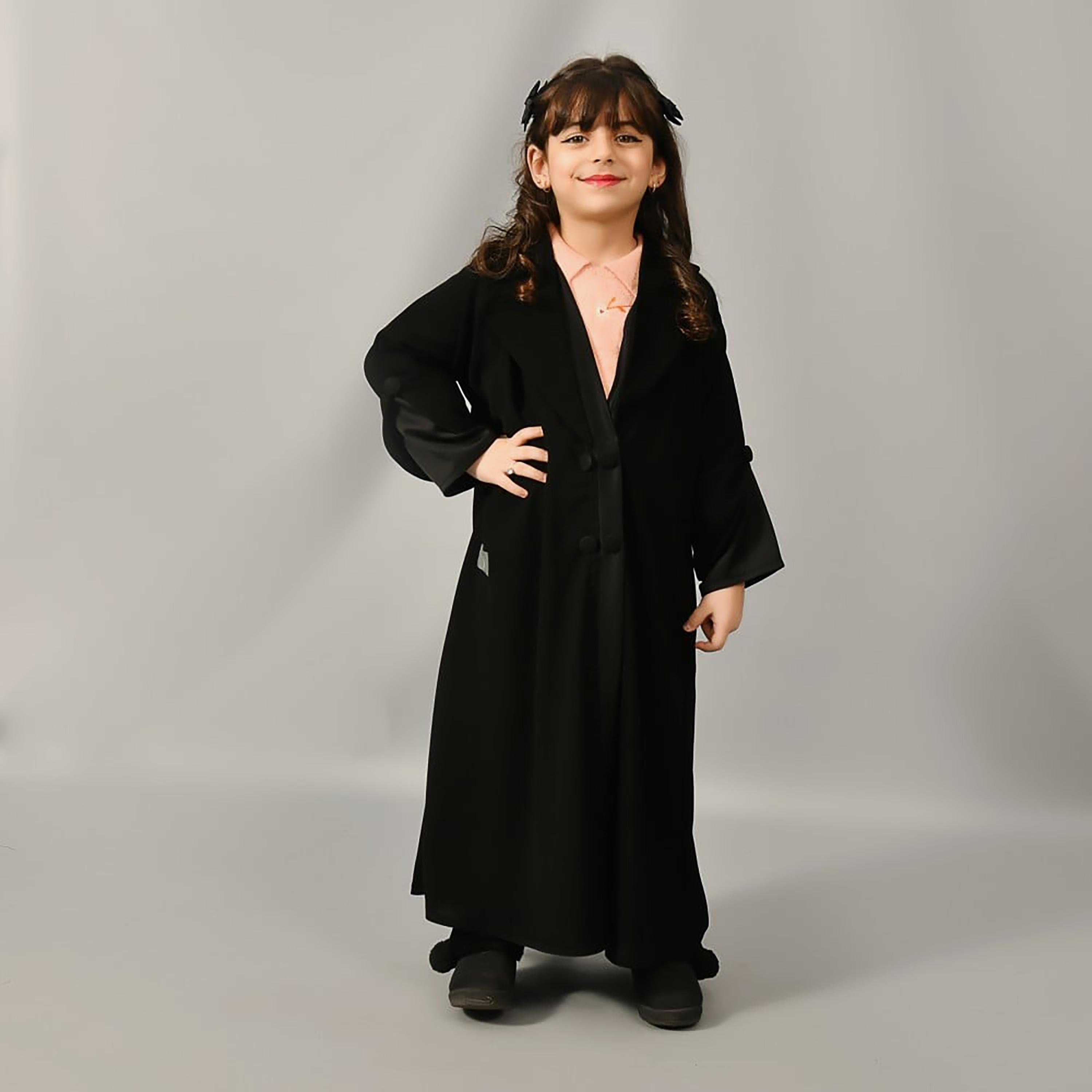 Hawraa Black Linen Girl's Abaya-girls-arabicclothing-abayas-image-4