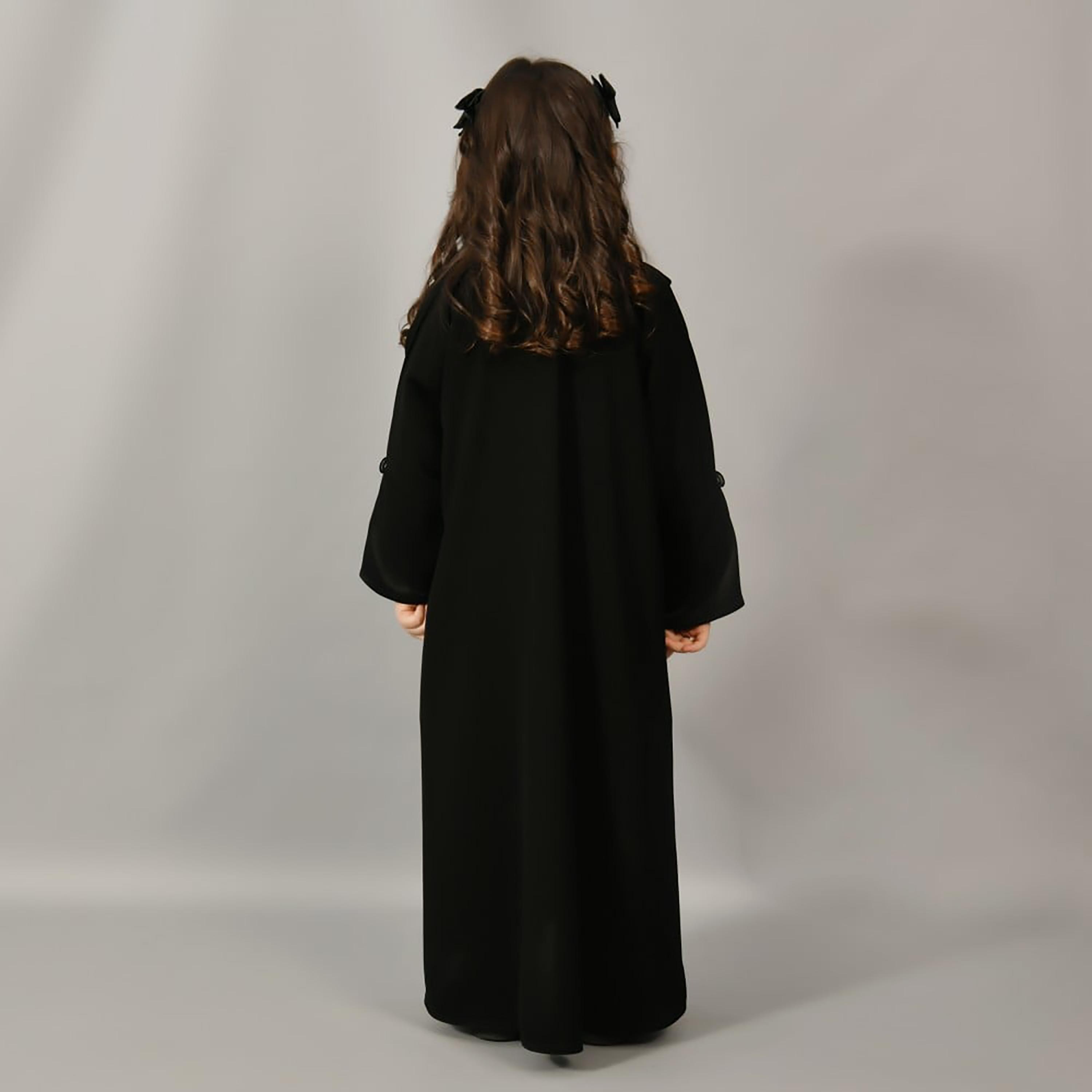 Hawraa Black Linen Girl's Abaya-girls-arabicclothing-abayas-image-5