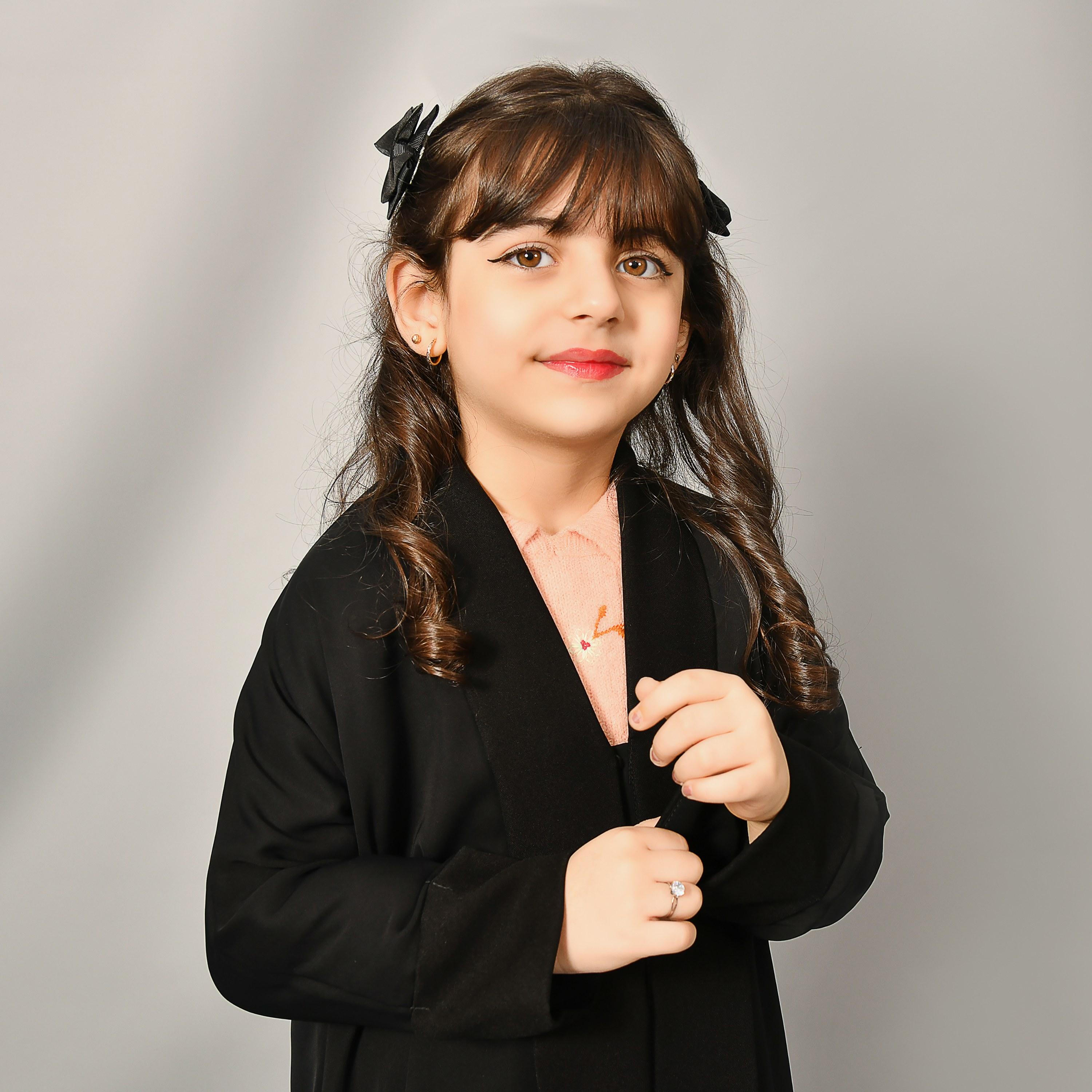 Hawraa Black Linen Girl's Abaya with Hijab-girls-arabicclothing-abayas-image-2