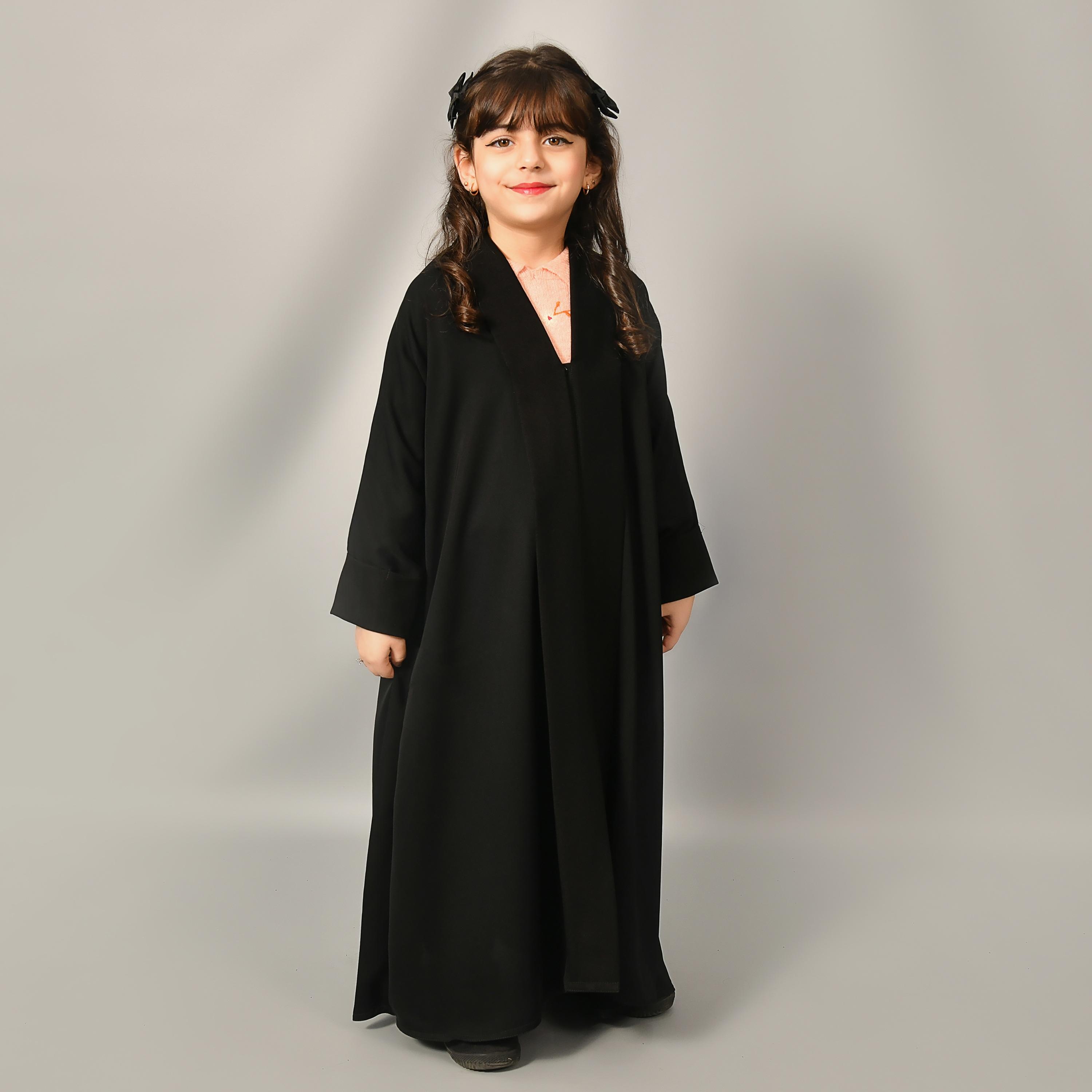 Hawraa Black Linen Girl's Abaya with Hijab-girls-arabicclothing-abayas-image-3