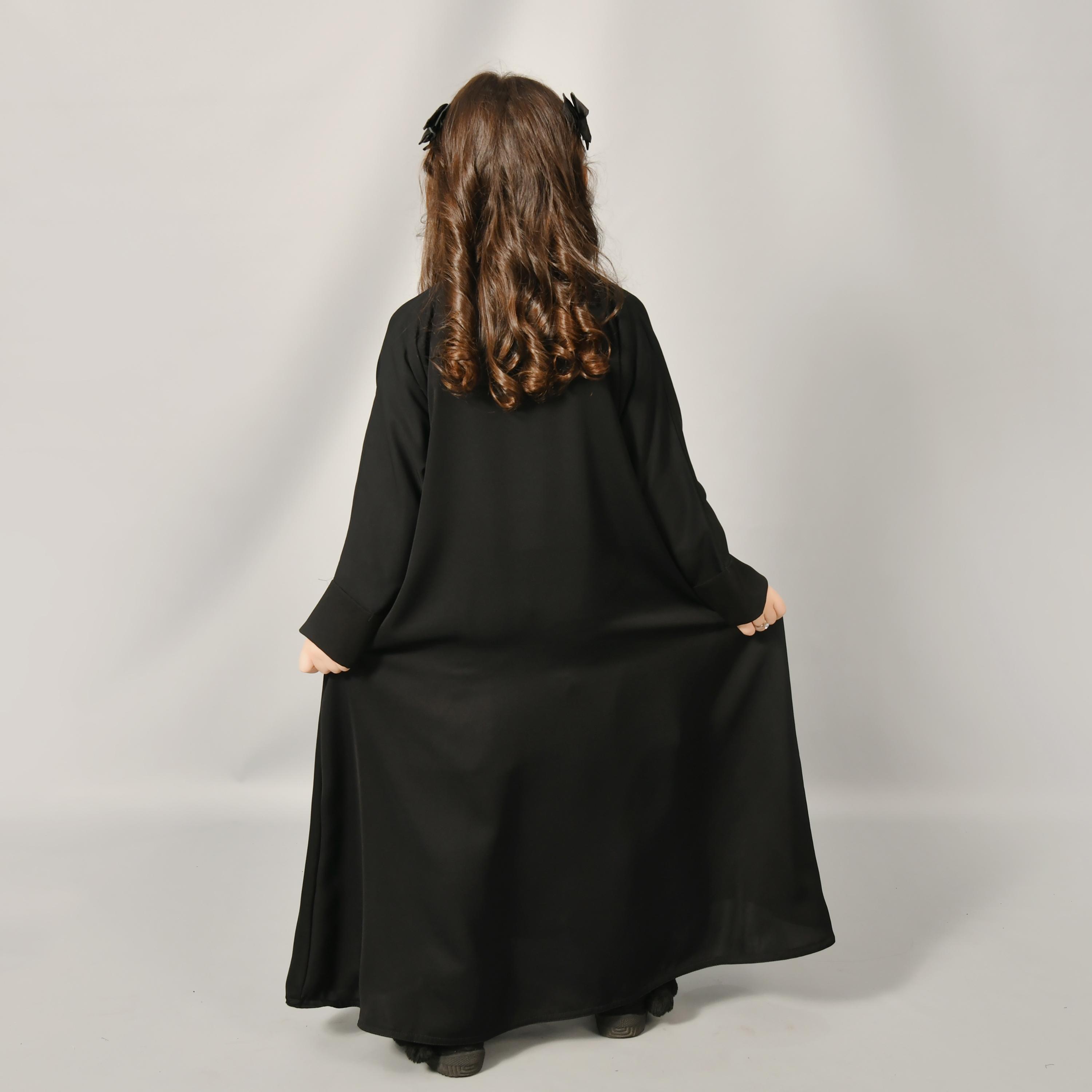 Hawraa Black Linen Girl's Abaya with Hijab-girls-arabicclothing-abayas-image-5
