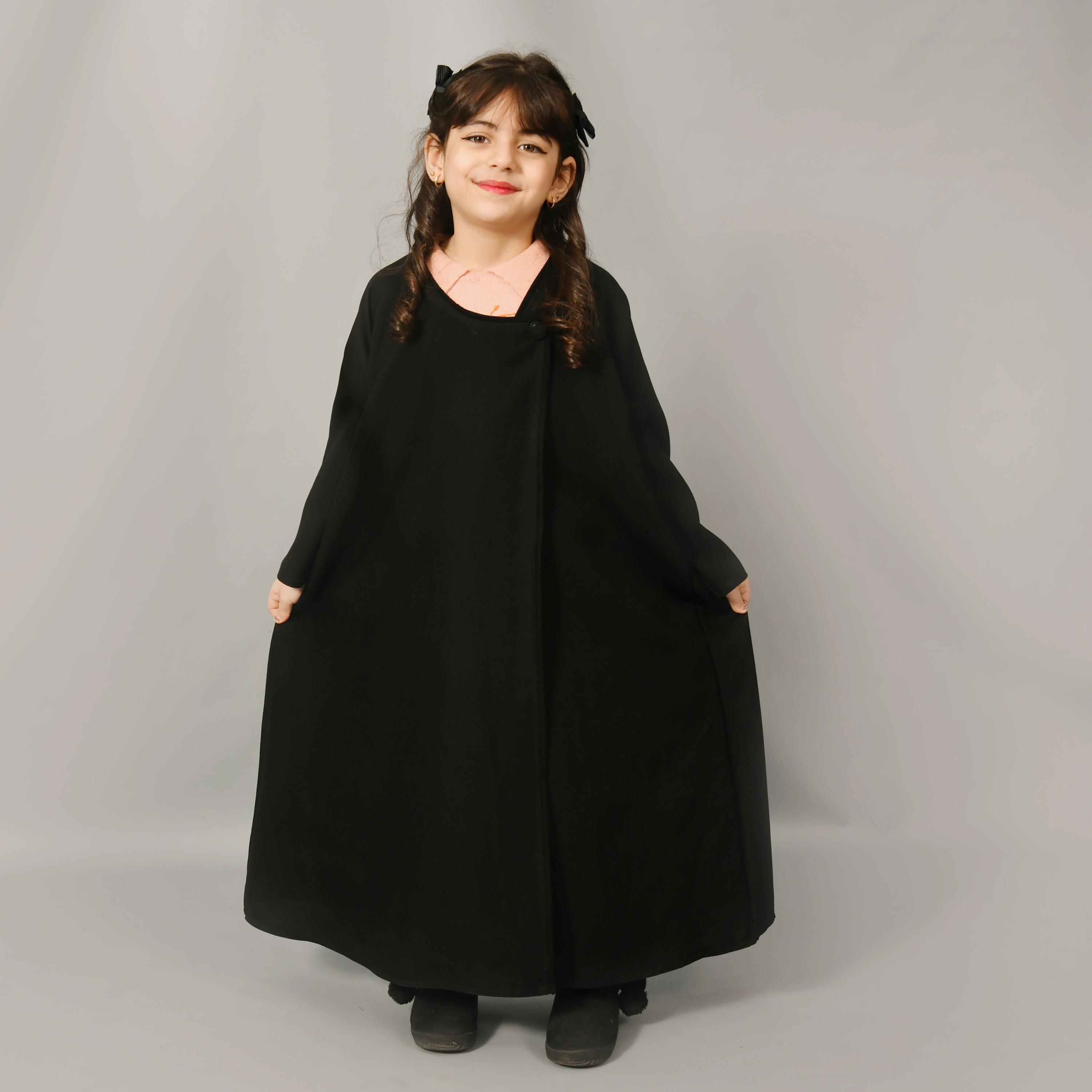 Hawraa Black Linen Girl's Abaya-girls-arabicclothing-abayas-image-1