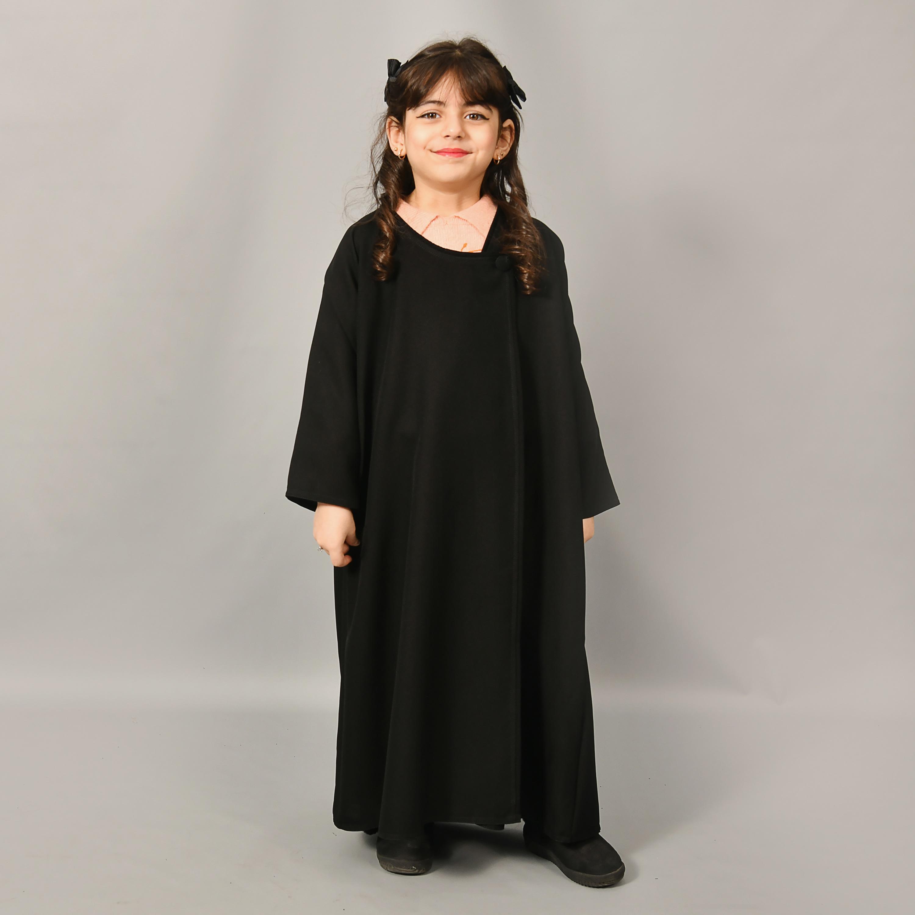 Hawraa Black Linen Girl's Abaya-girls-arabicclothing-abayas-image-3