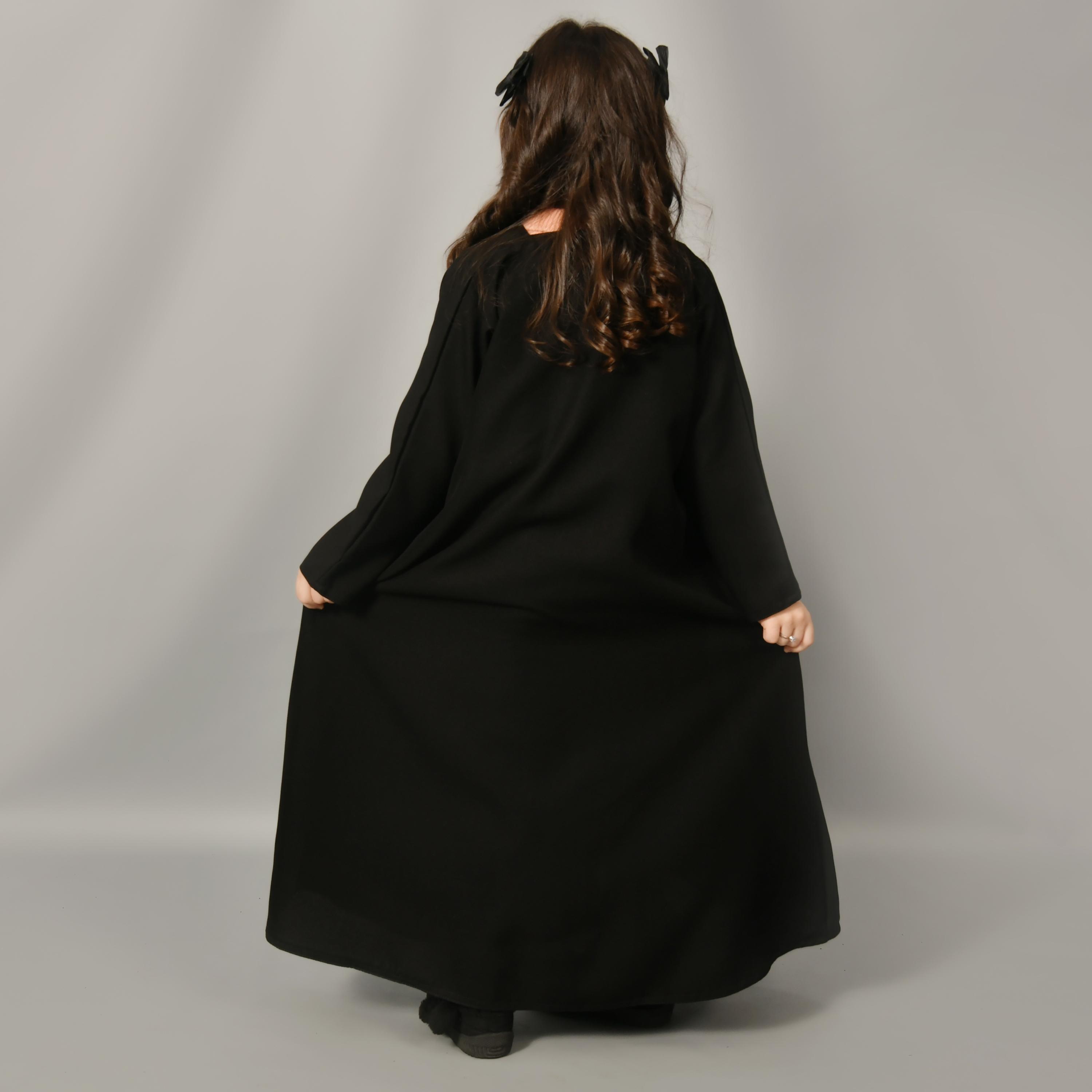 Hawraa Black Linen Girl's Abaya-girls-arabicclothing-abayas-image-4